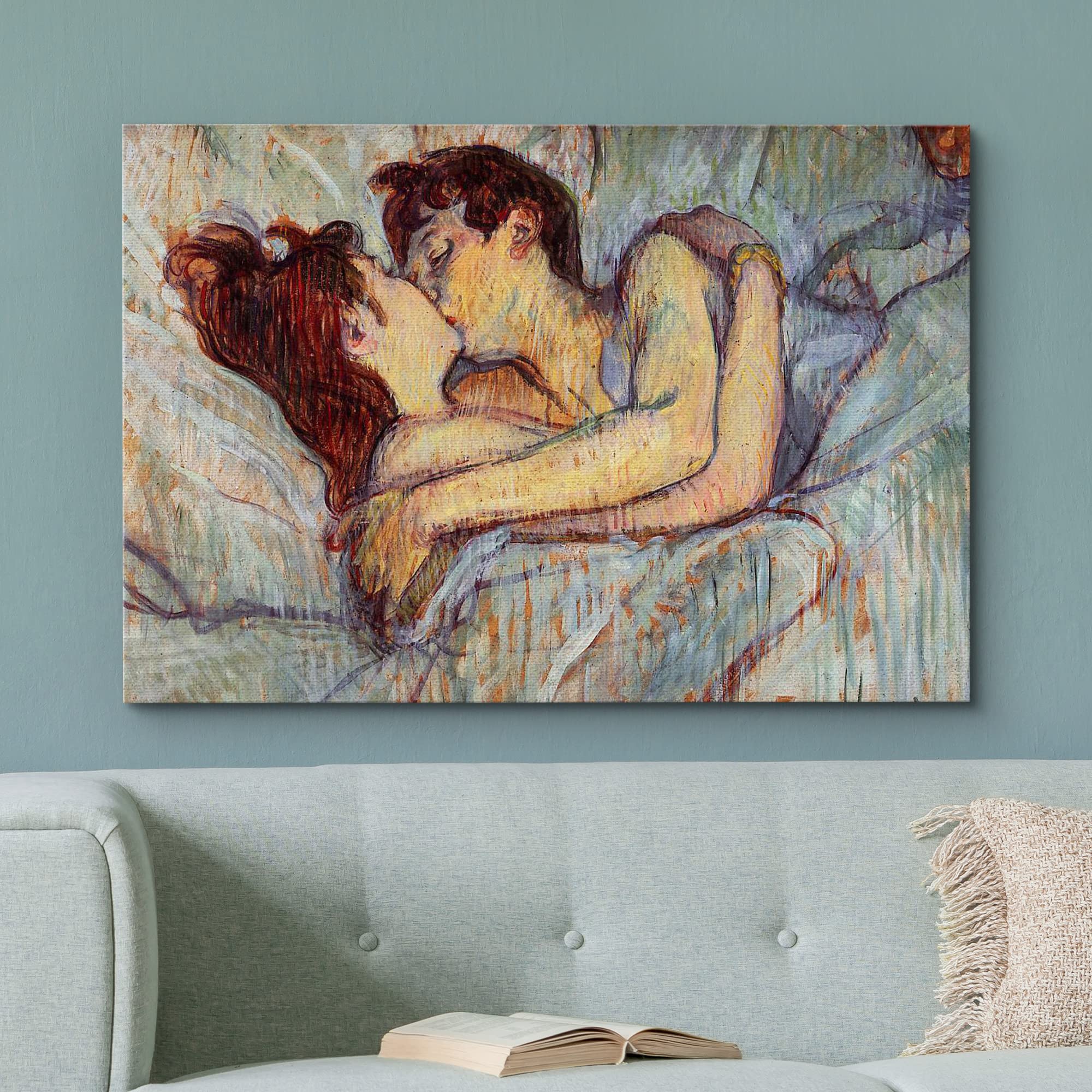 Wall26 - In Bed The Kiss By Henri De Toulouse-Lautrec - Canvas Print Wall Art Famous Painting Reproduction - 32'' X 48''