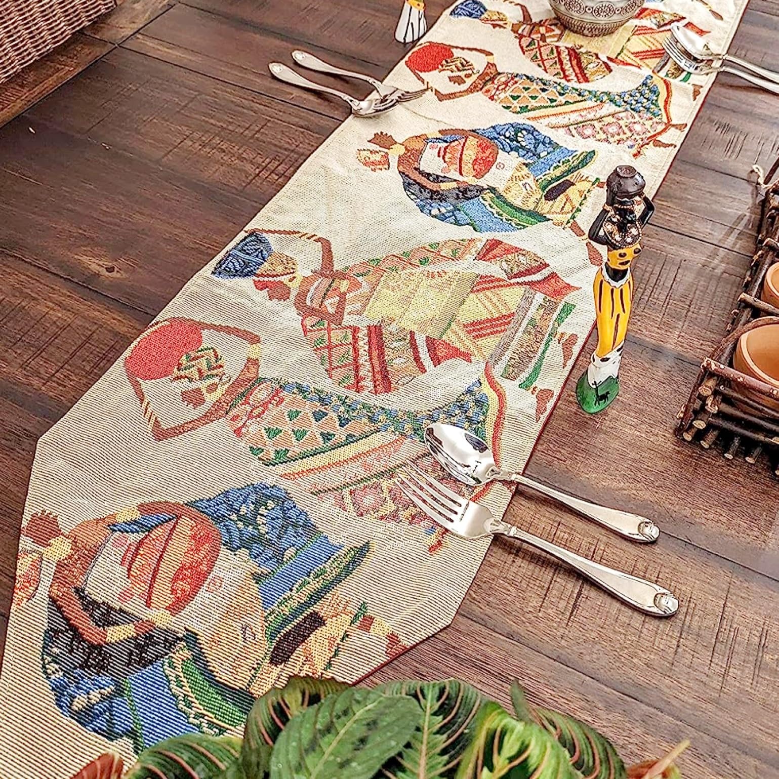 Dada Bedding Rustic Tapestry Table Runner - Dancing Women Festive Celebrate Kwanzaa African Ethnic Culture - Farmhouse Cotton Li