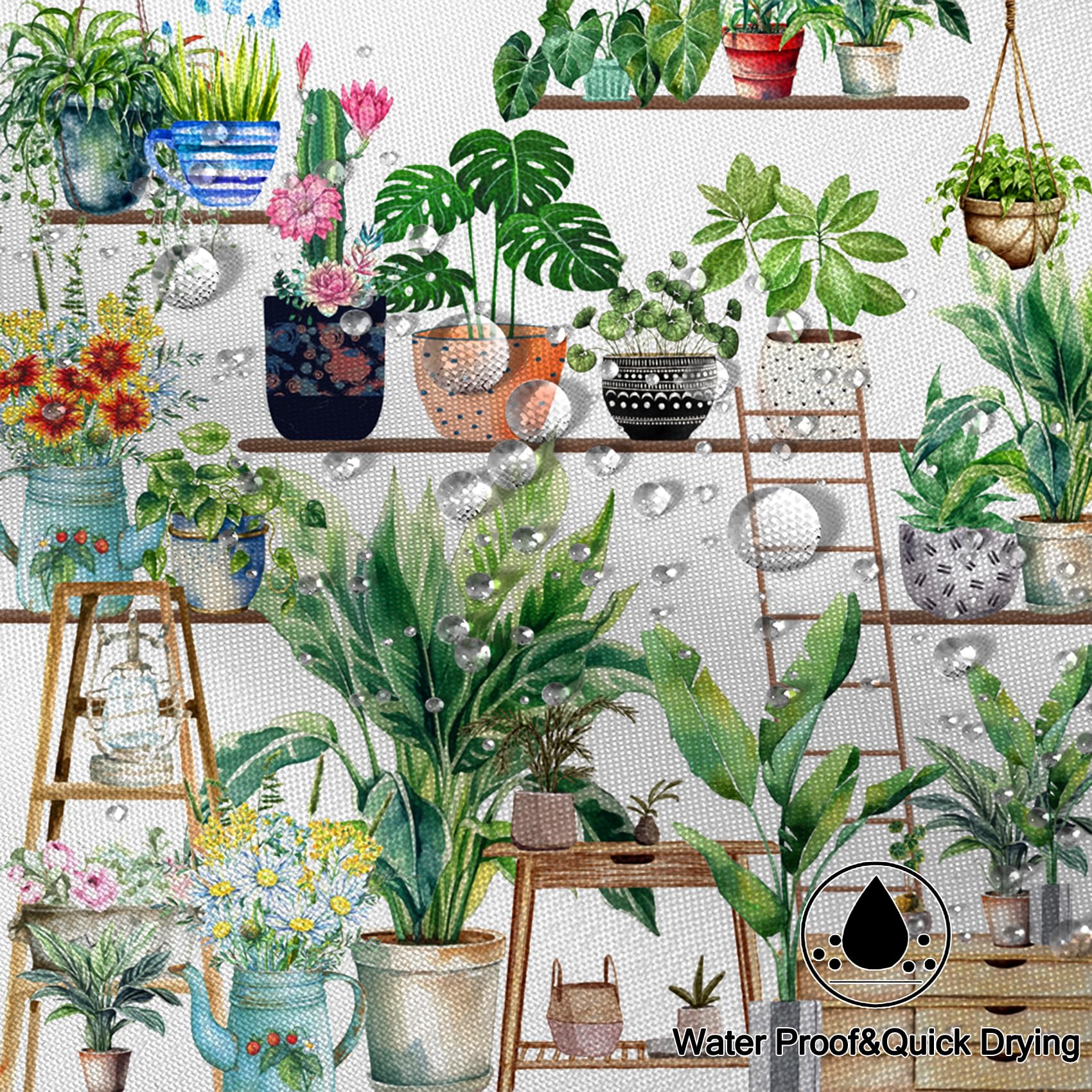 Yanutan Bohemian Plant Shower Curtain, Spring Green Plants Flower Shower Curtain Set For Bathroom, Natural Arboretum Botanical G