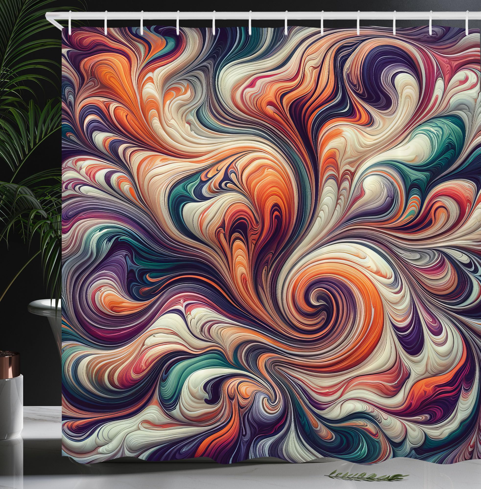 Ambesonne Colorful Shower Curtain, Abstract Art Groovy Integration Of Jumbling Tones Dreamy Composition, Cloth Fabric Bathroom D