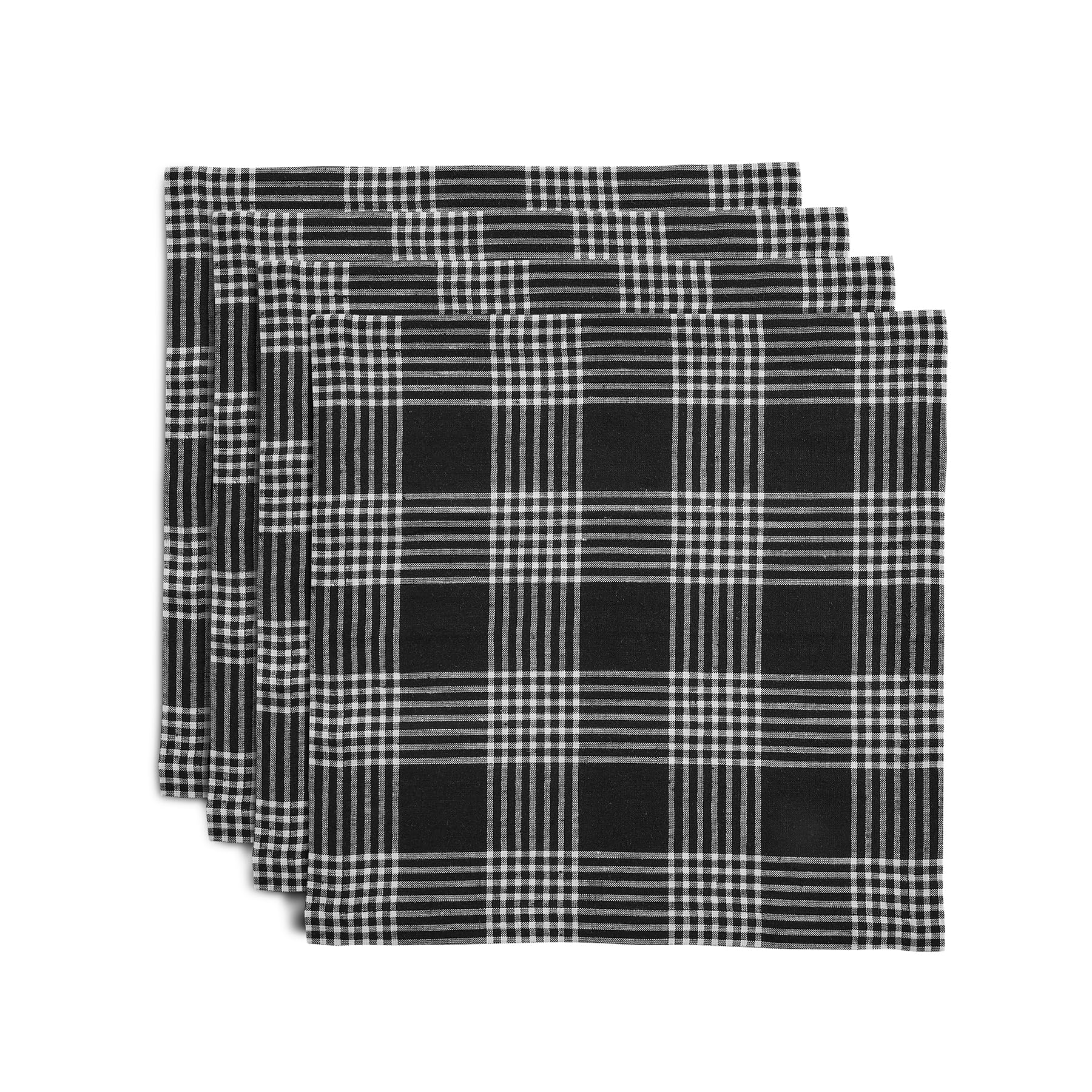 Solino Home Linen Square Plaid Placemats Set Of 4 - 100% Pure Linen Black And White Glen Check Cloth Placemats 14 X 14 Inch - Wa