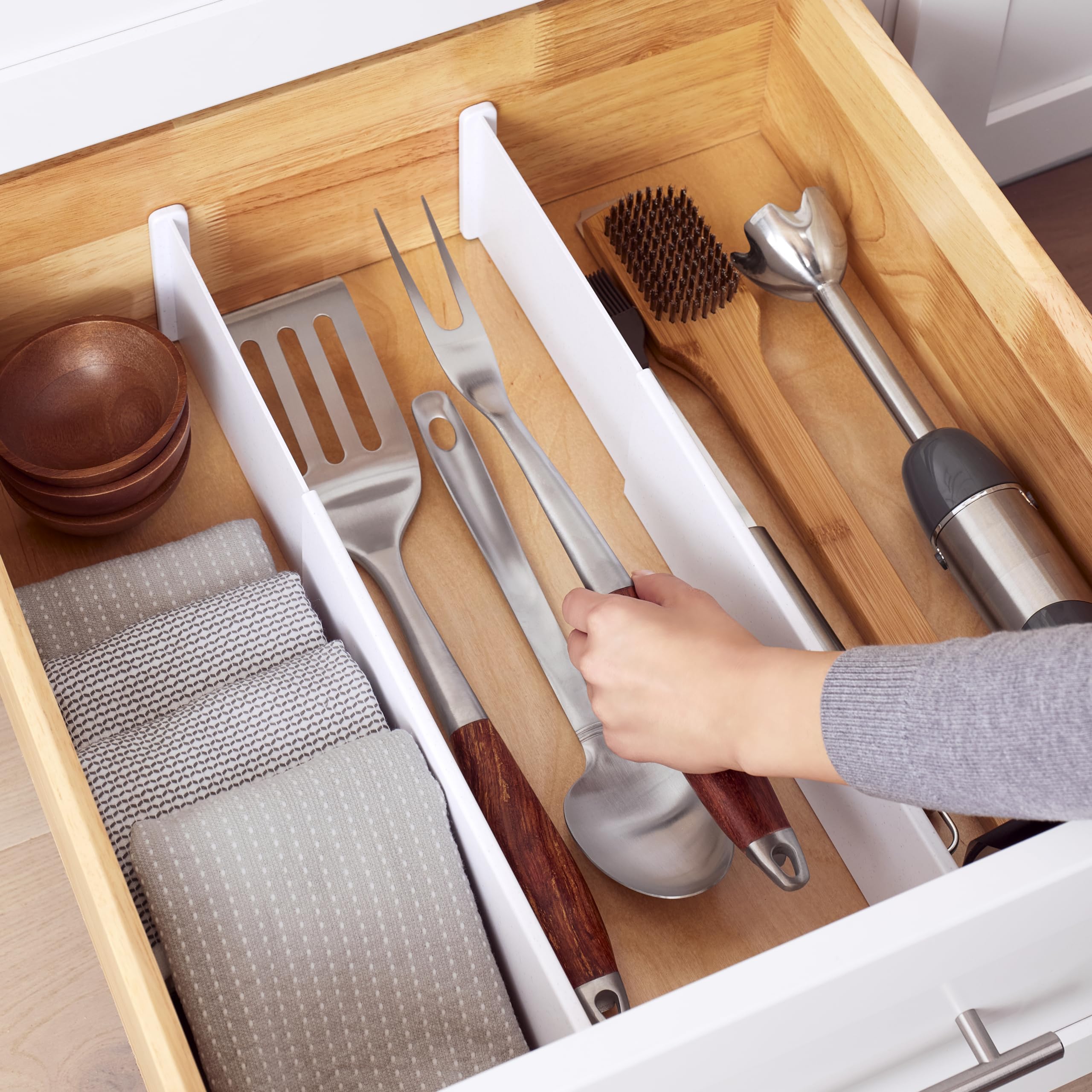 YouCopia ReStickable Drawer Dividers Adjustable Kitchen Organizers for Utensil and Tool Storage, Expands 13'' to 24'', Deep Heig