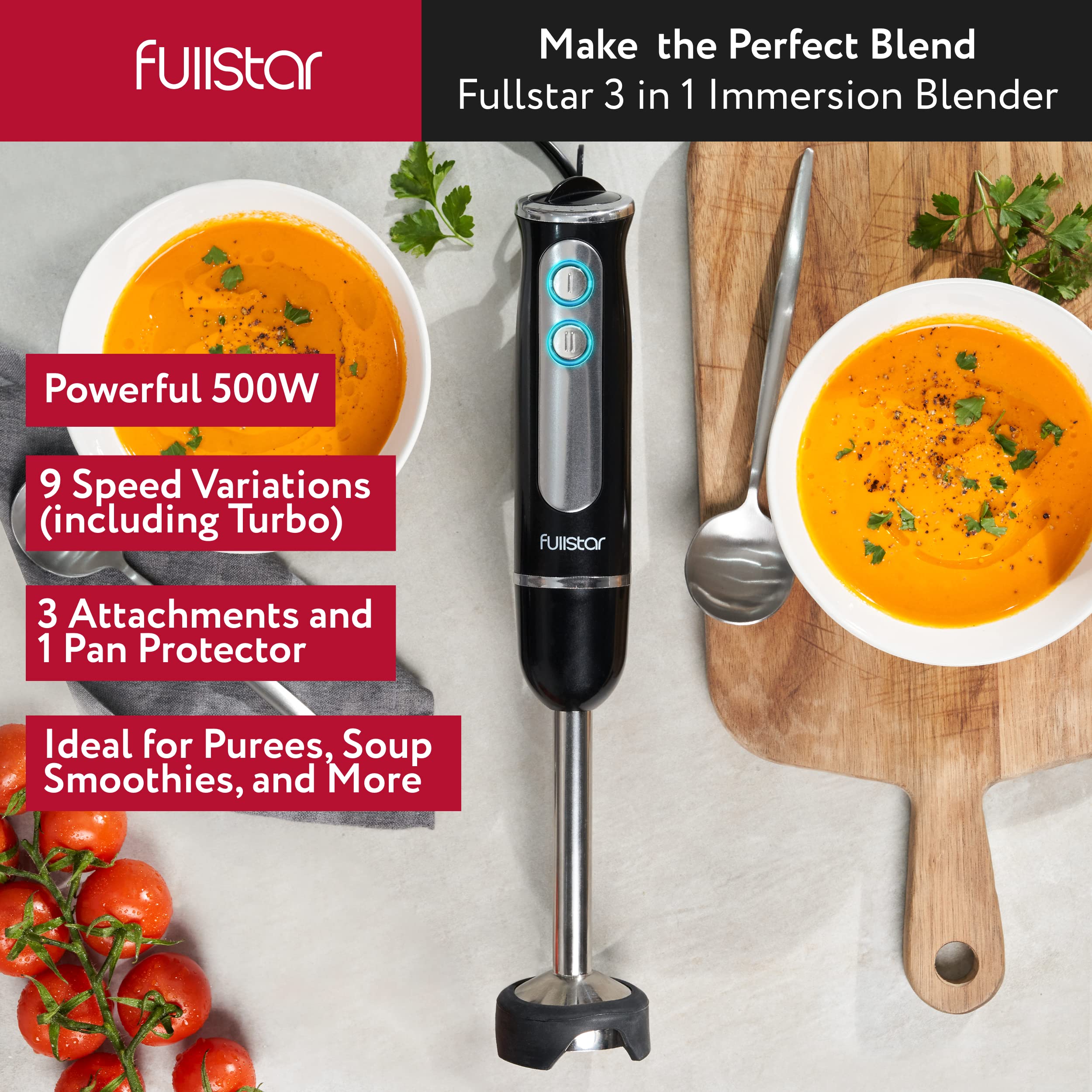 Immersion Blender Set, 9-Speed 500W Handheld Electric Hand Mixer, Smoothie Blender (3-In-1, Black)