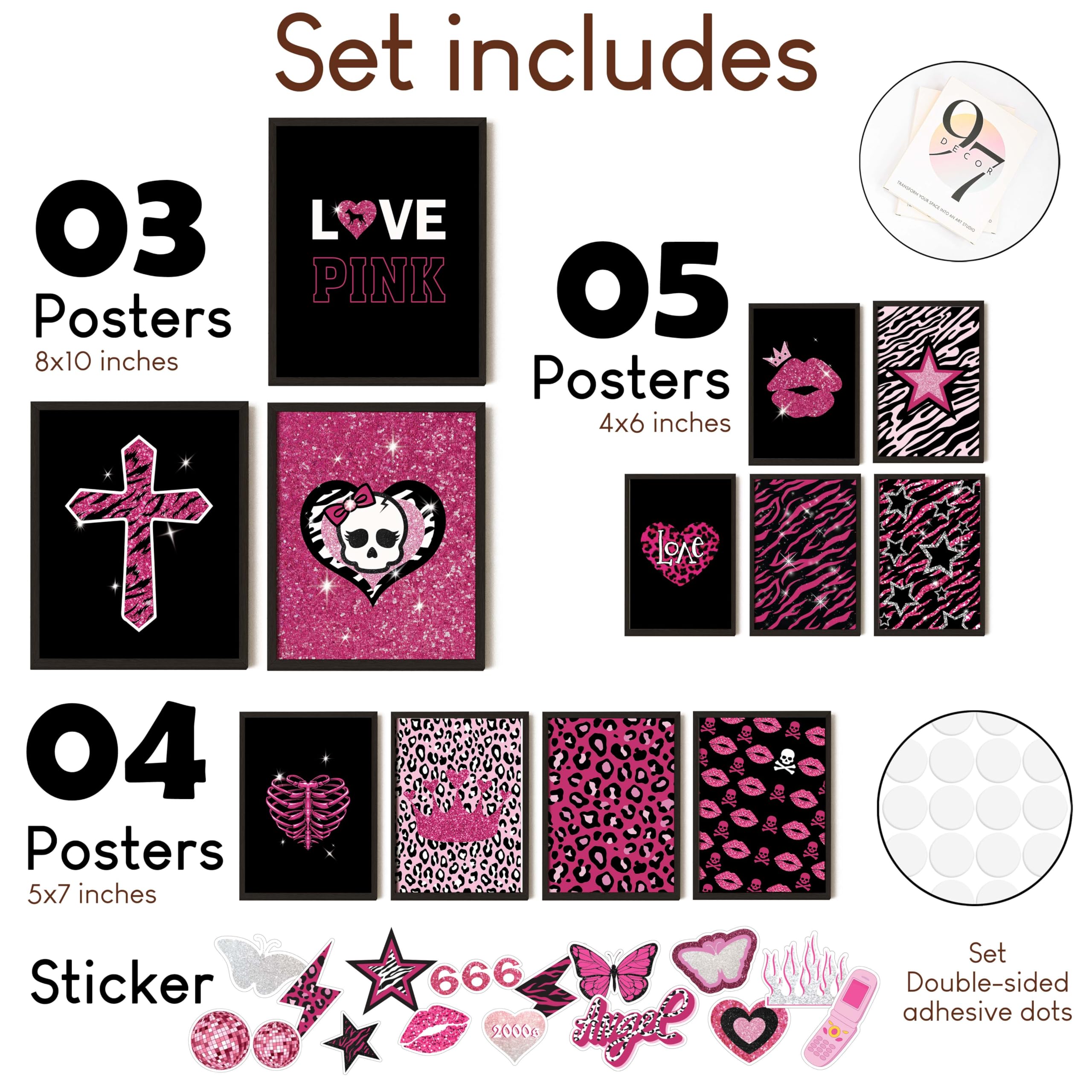 97 Decor Mcbling Trashy Y2K Room Decor Aesthetic - Early 2000S Room Decor Y2K Posters, Hot Pink Pictures Wall Art Prints, Baddie