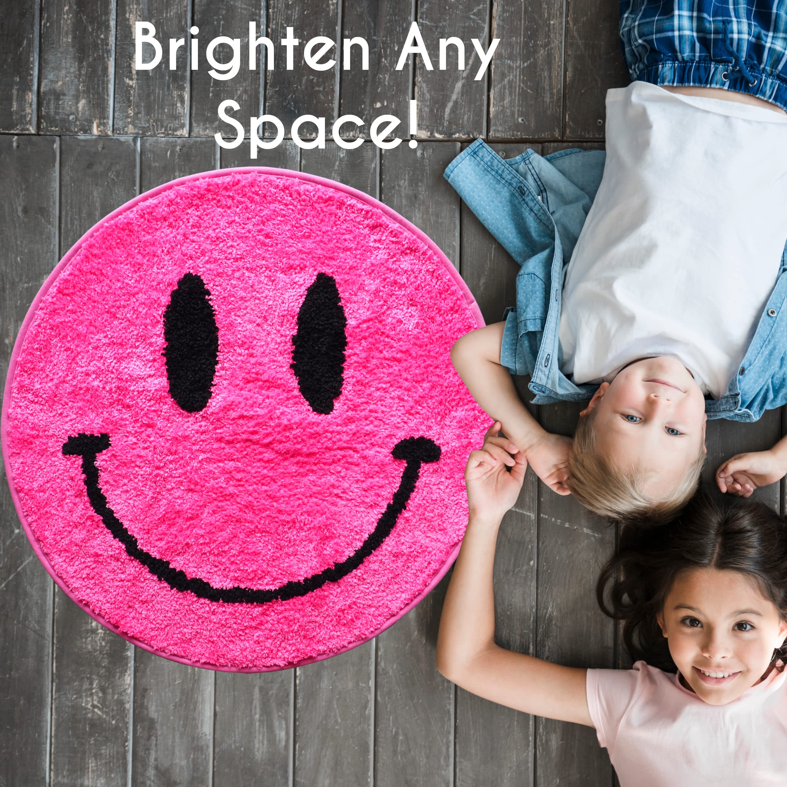 Evovee Hot Pink Bath Mat Rug Funny Happy Cute Bathroom Decor Shower Rugs Retro Funky Bedroom Aesthetic Fun Round Preppy Cool Apa