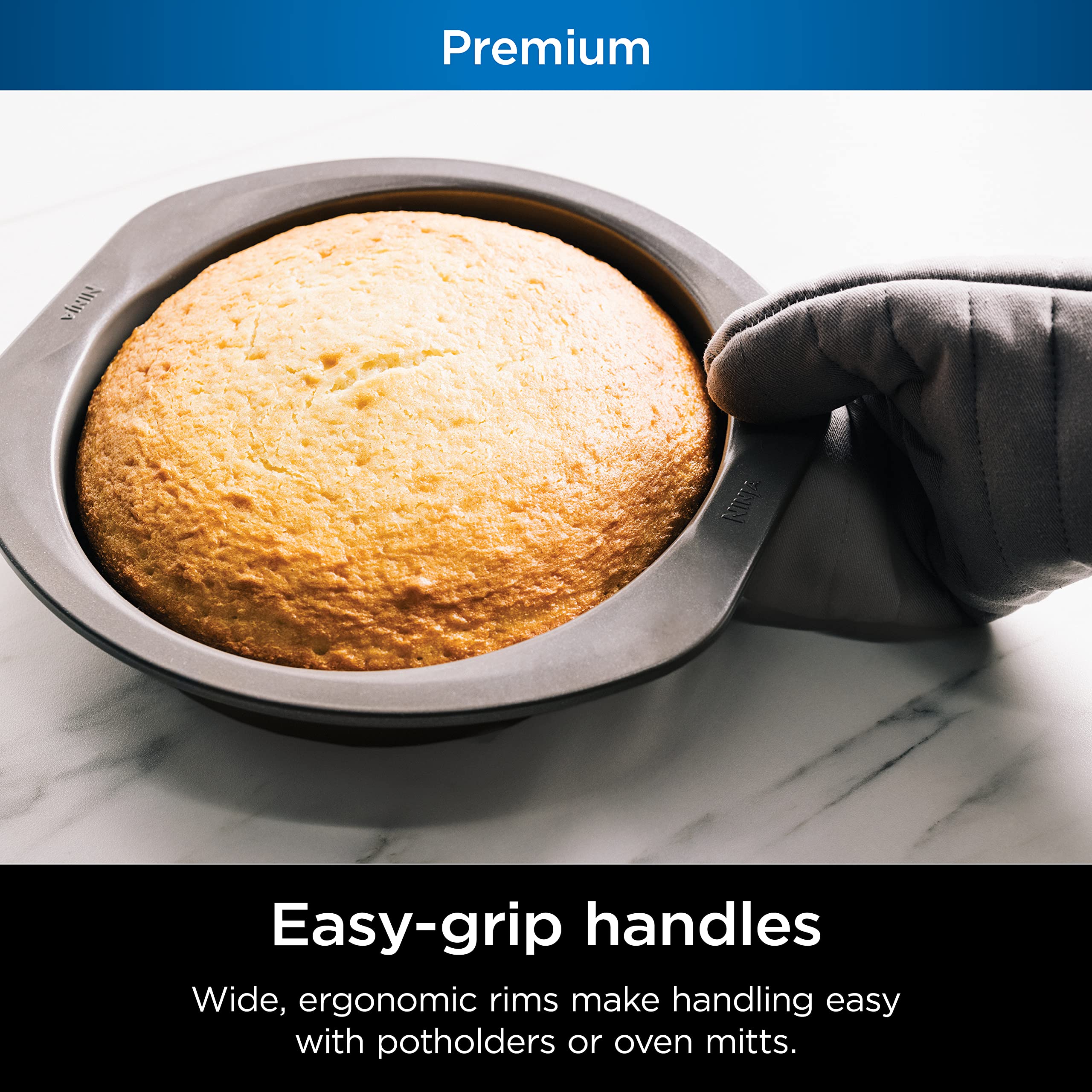 Ninja B30309 Foodi Neverstick Premium 9 Inch Round Cake Pan, Nonstick, Oven Safe Up To 500F, Dishwasher Safe, Grey