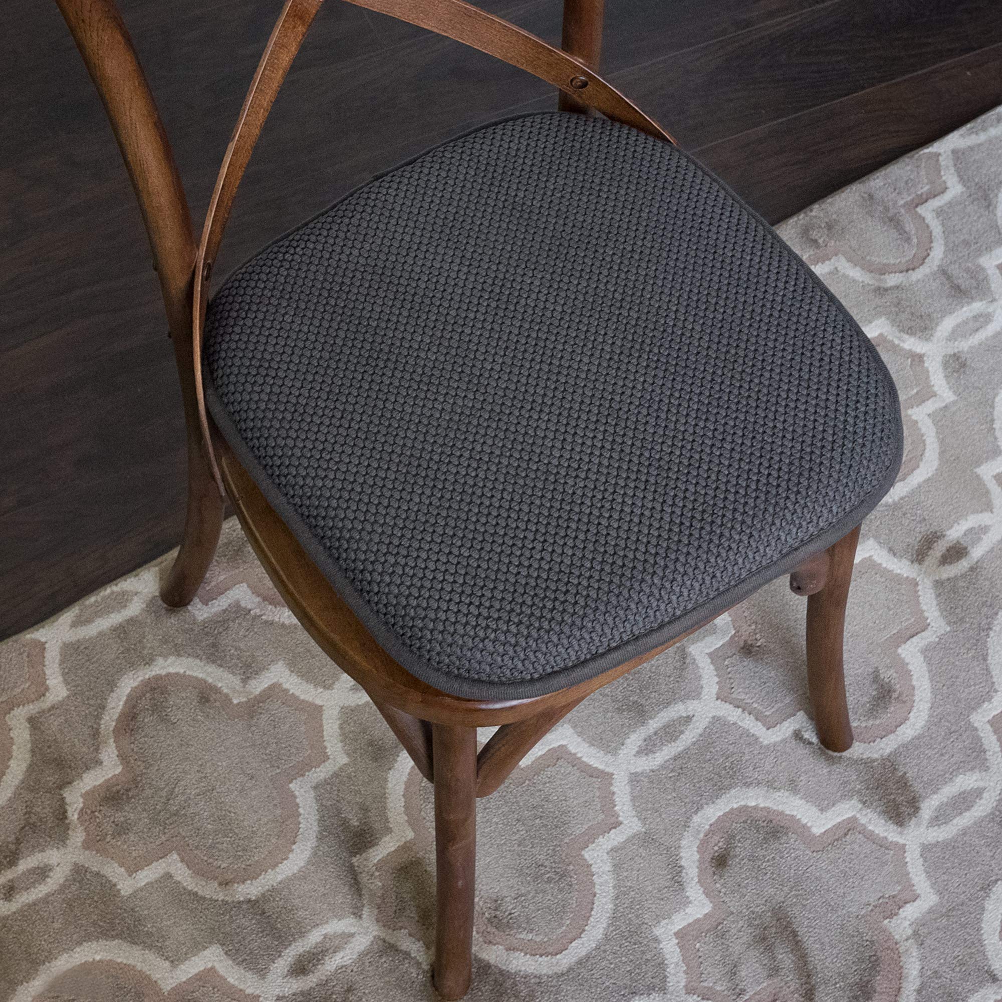 Sweet Home Collection Memory Foam Chair Cushion Pad, 16" x 16", Charcoal Gray, Nonslip Back, Model CPMF-4PK-GRY