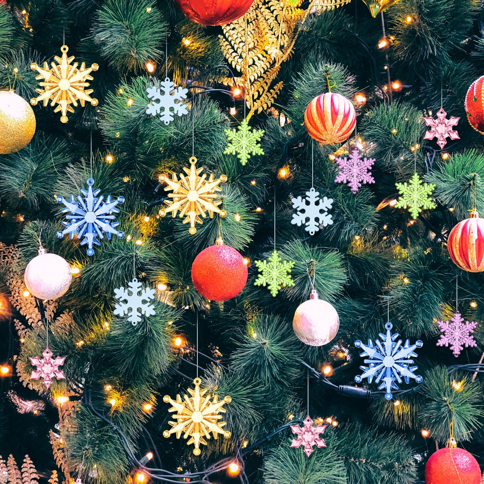 Dilunave 40 Pieces Pastel Christmas Snowflake Ornaments Acrylic Christmas Tree Decorations Crystal Snowflakes Translucent Winter