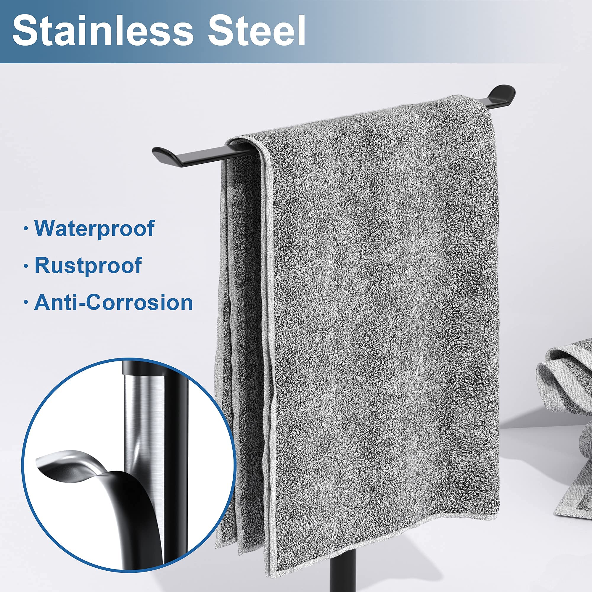 niffgaff Towel Rack T-Shape Hand Holder, Lightweight Black Stainless Steel, Bathroom & Kitchen Organizer