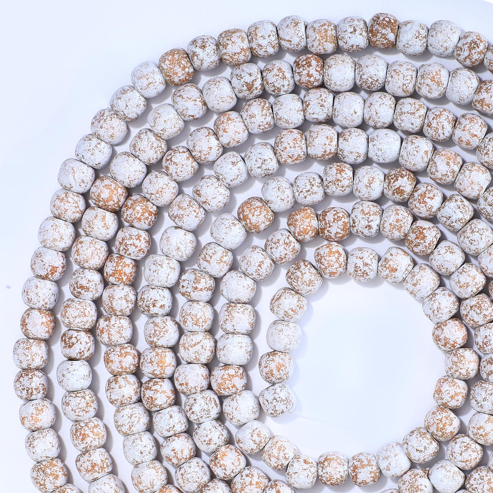 9 Feet Boho Wooden Christmas Bead Garland with Frost Wooden Beads - Decorative for Holiday Tree & Party Supplies