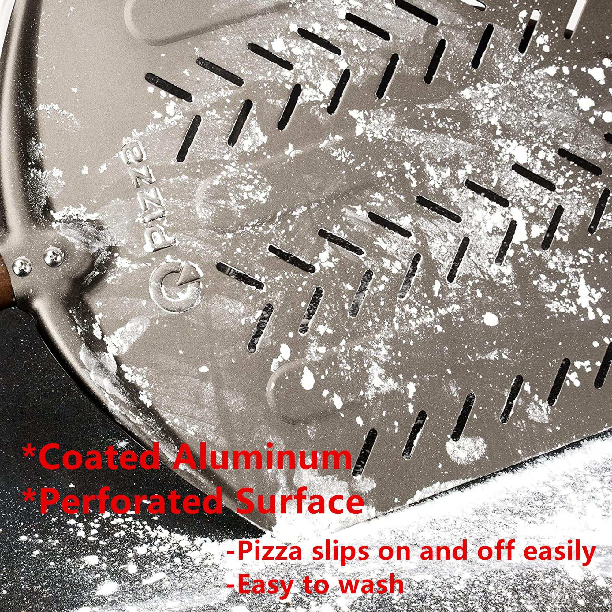 Q Pizza Aluminium Pizza Peel For 13'' Pizza, 12 X 14 Inch Perforated Metal Pizza Turning Paddle For Grill Oven - Non-Stick Pizza