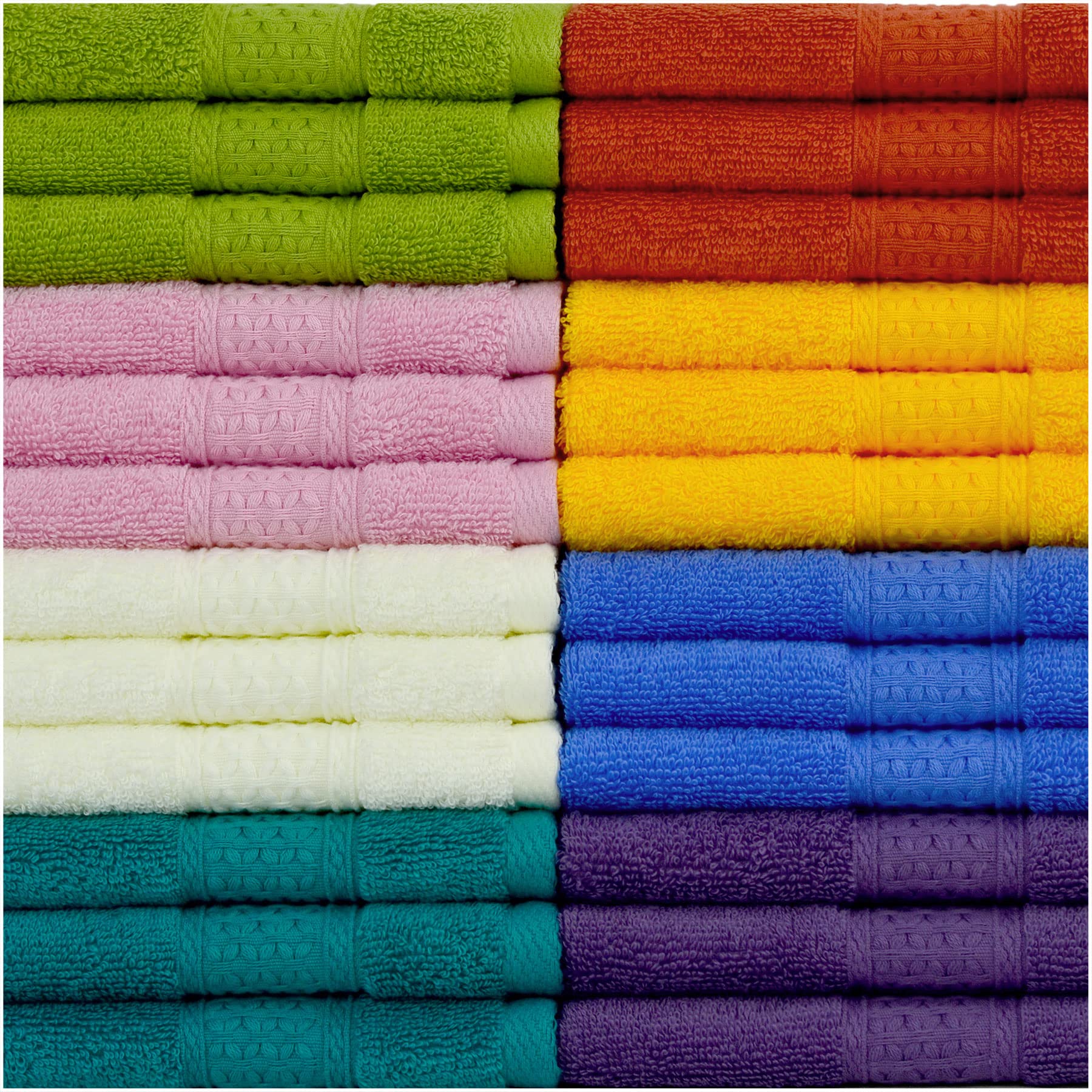 Cleanbear Wash Cloths For Your Body 24-Pack Washcloths Soft Cotton Face Cloths, Large Shower Wash Cloth Set (8 Colors 13    X 13