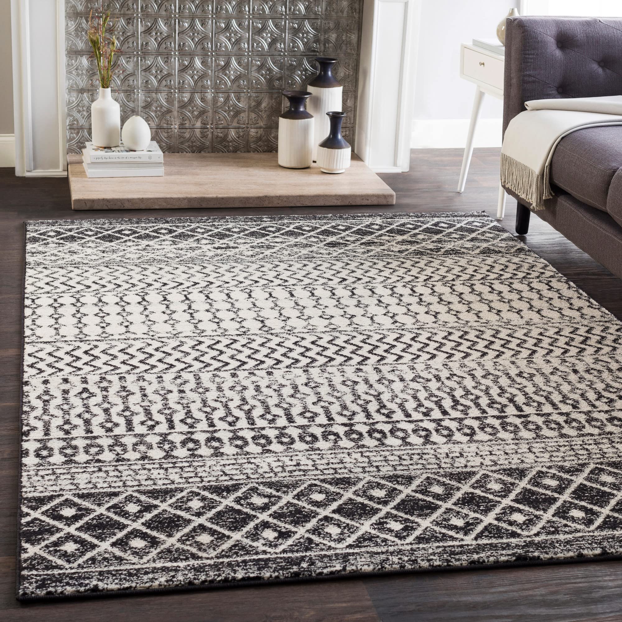 Livabliss Chester Boho Moroccan Area Rug,10 x 13,Black