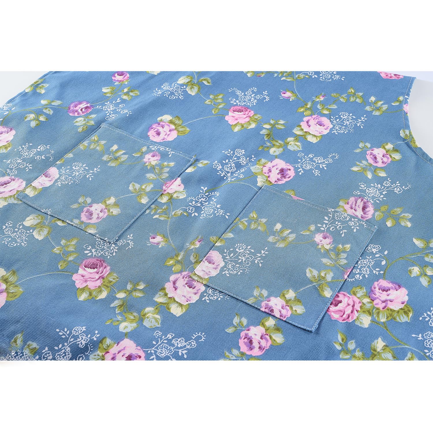 Ddjyp Women Kitchen Apron-2 Pack, Cotton Canvas Flower Apron, Floral Pattern Apron With Pockets For Women Chef Apron(Green&Blue)