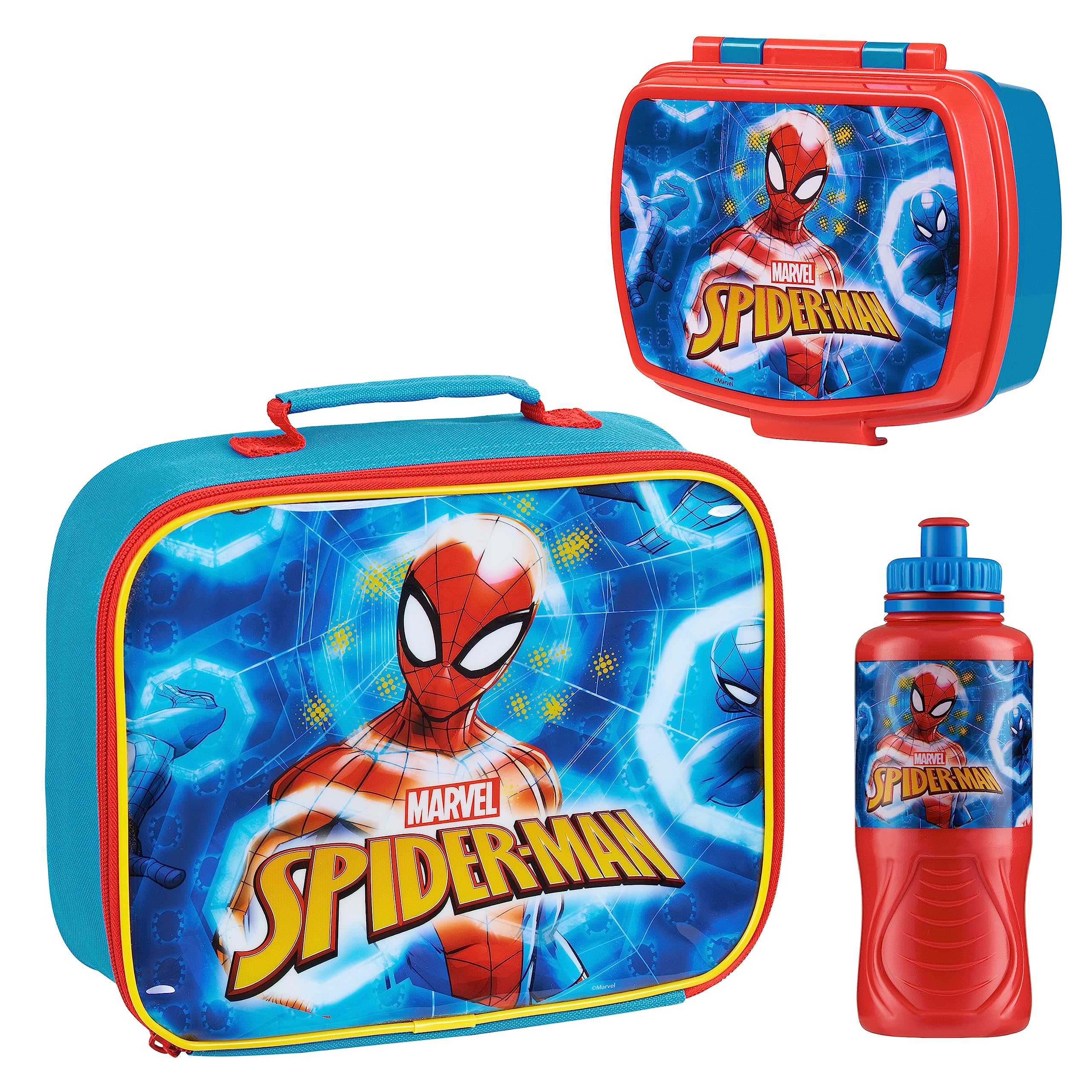 Marvel Spiderman 3Piece Kids Lunch Box Set, Insulated Bag, Snack Box, BPAFree 14.5 fl oz Water Bottle, Gifts for Kids, Boys (M