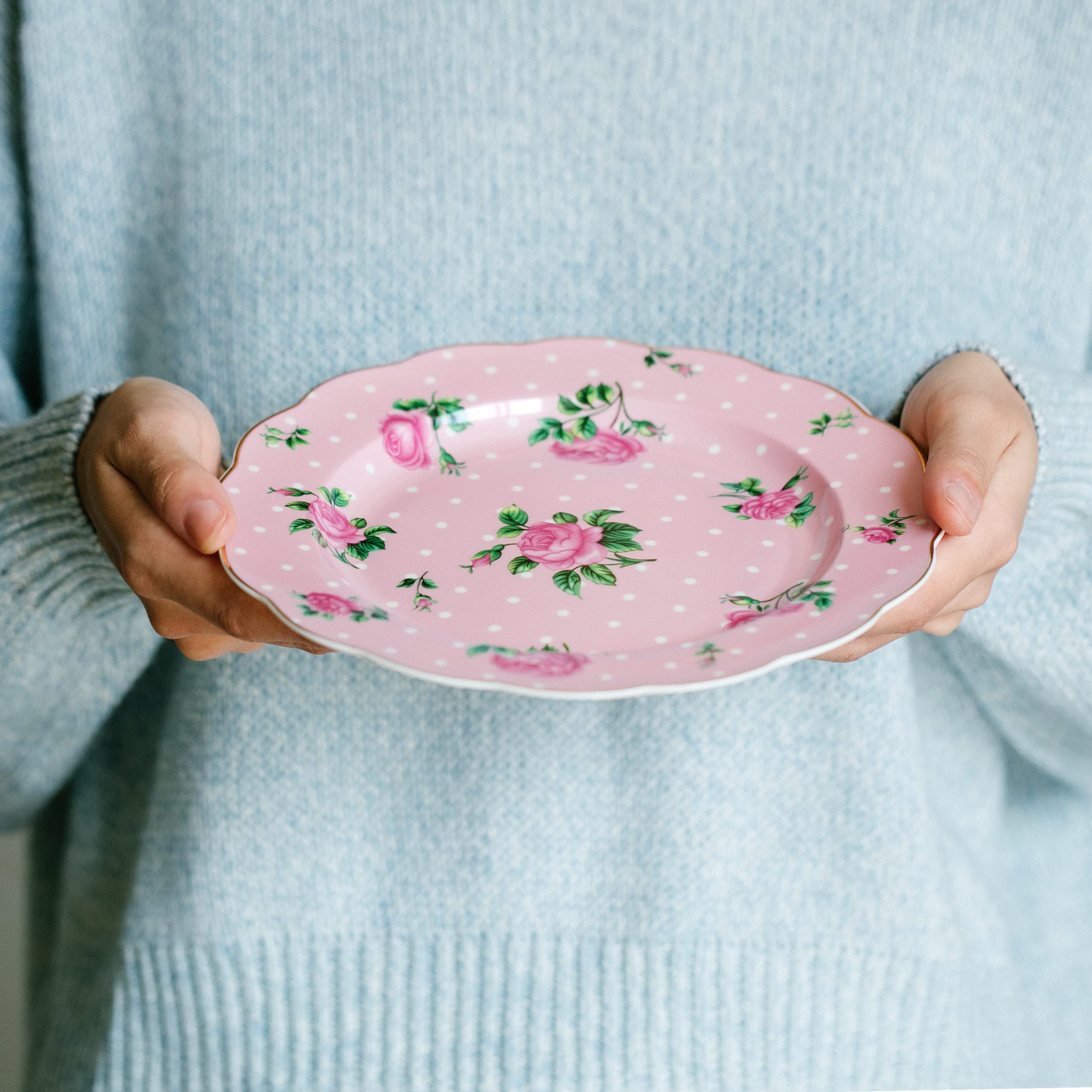 Btat- Porcelain Floral Plates, Royal Dessert Plates, 8 Inch, Set Of 8, Appetizer Plates, Floral Plates, Salad Plates, Small Plat