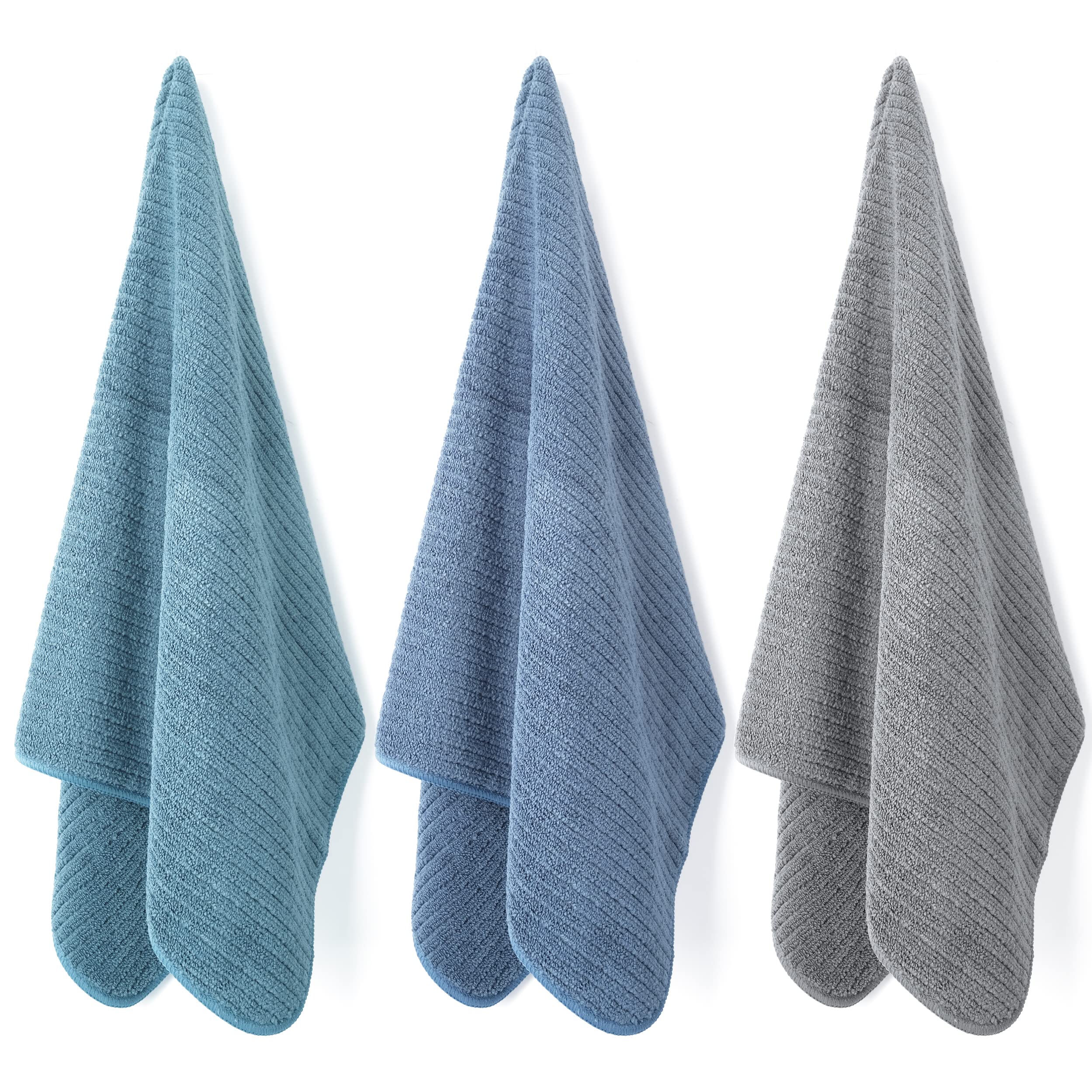 POLYTE Premium Microfiber All-Purpose Ribbed Terry Kitchen Towel  12 Pack (Blue  Gray  Teal  16x28 in)