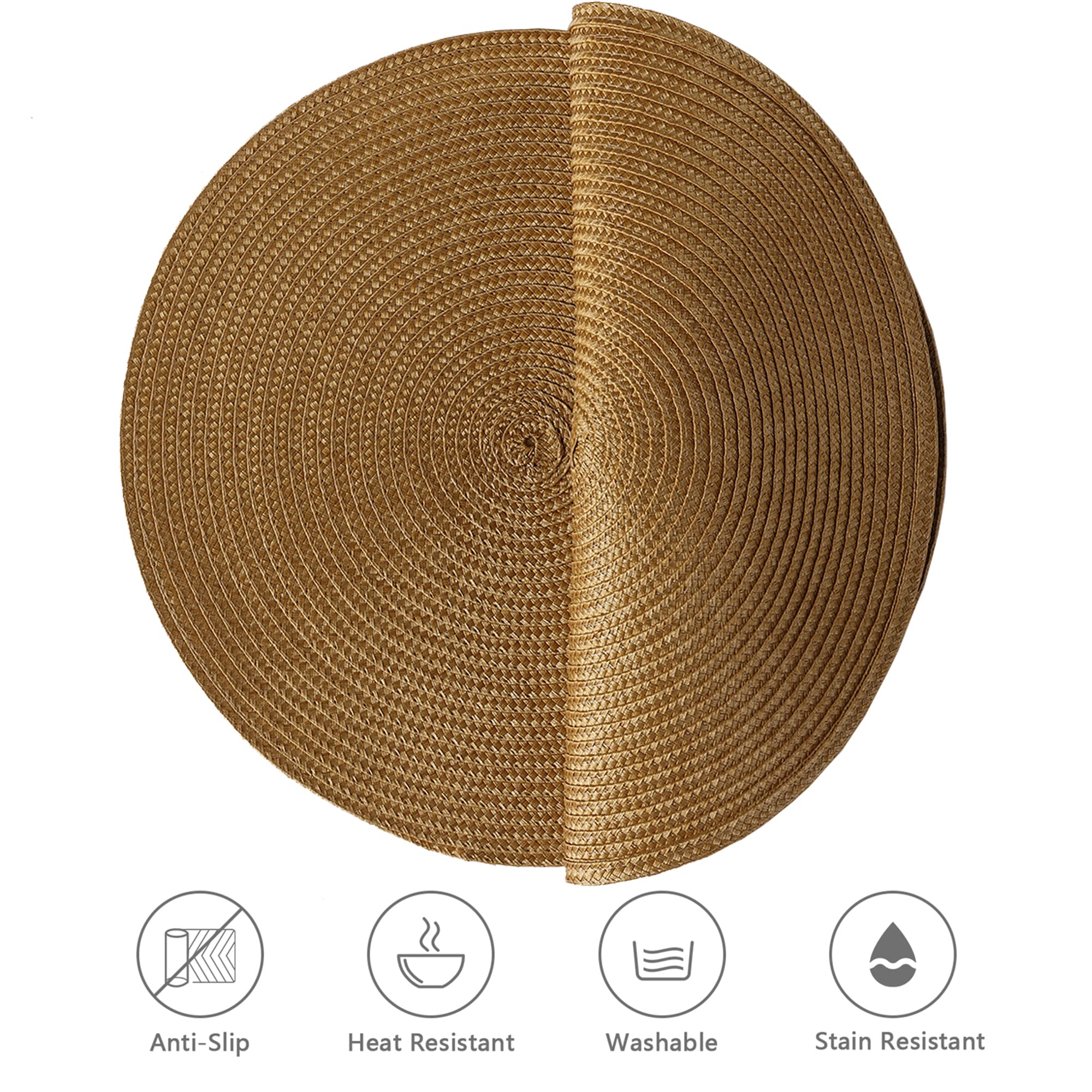 Wanyd Round Placemats Set Of 6,12.6 Inch Small Circle Placemats Washable Table Mats For Wedding Gifts, Housewarming Gifts Khaki