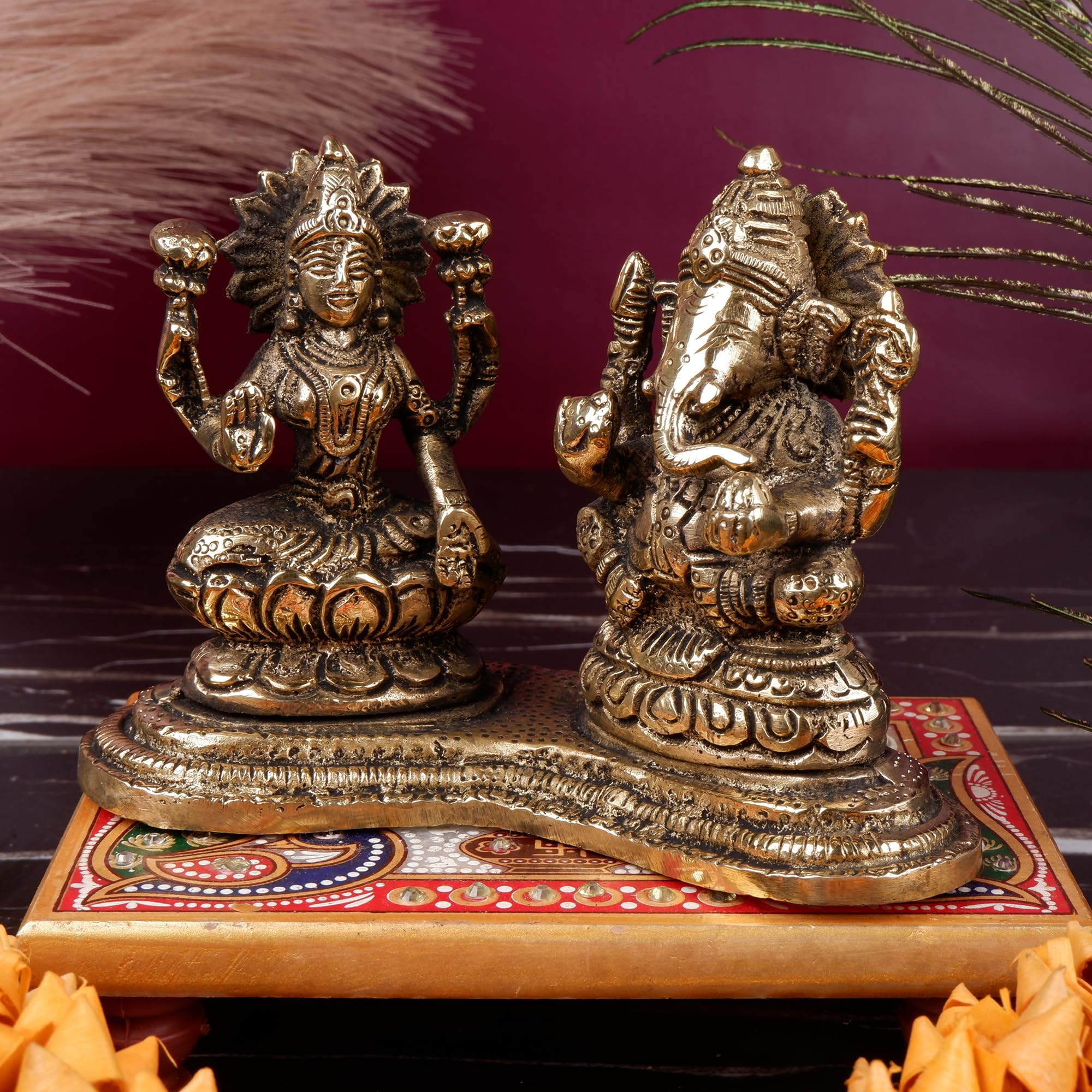 Shoppingrox Lakshmi Ganesh Set 11 Cm Religious Idol & Figurine Brass Metal Yellow Color