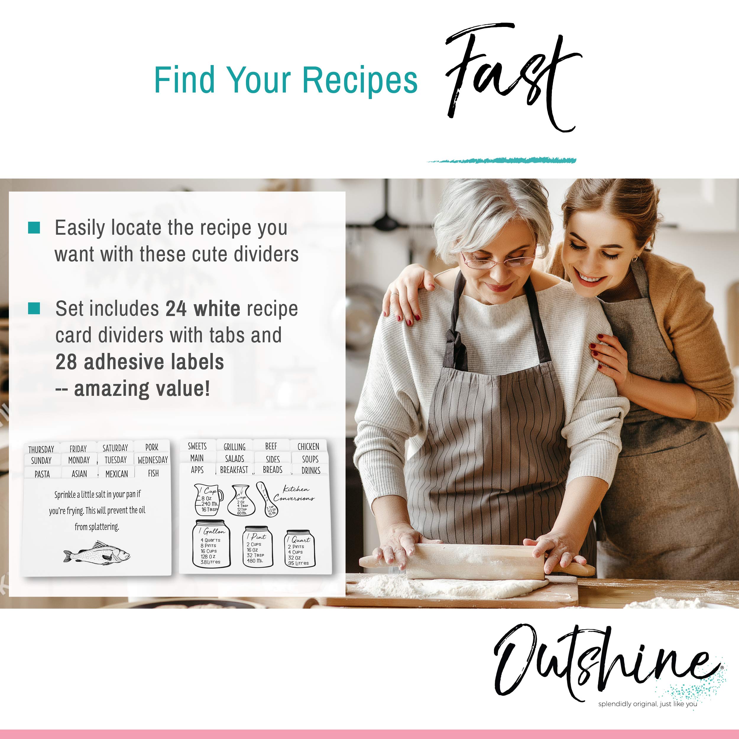 Outshine Premium Kraft Recipe Cards Dividers 4X6 With Tabs (Set Of 24) | Recipe Box Dividers Made Of Thick Cardstock | Includes