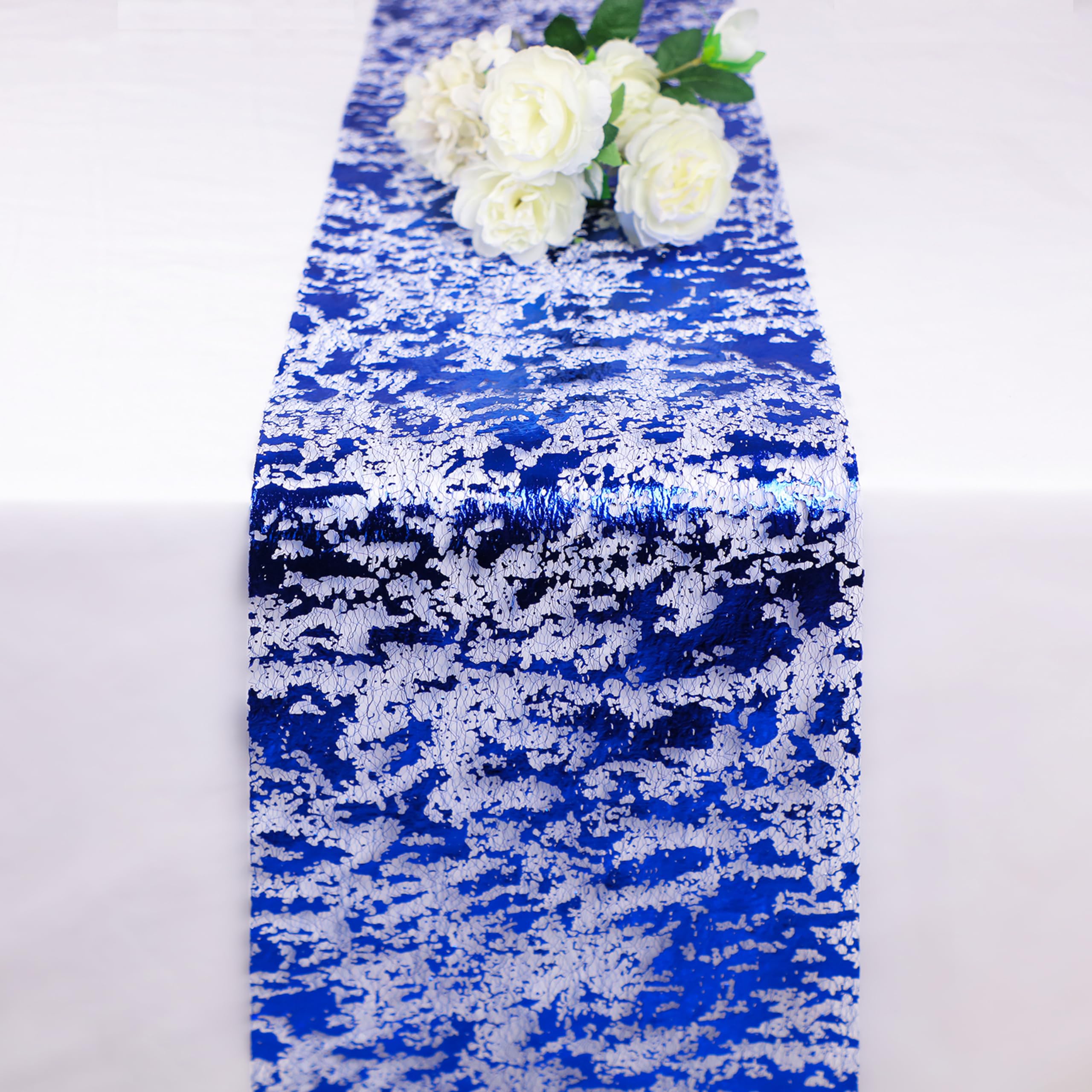 Snowkingdom 2 Pieces Royal Blue Table Runner, Sequin Glitter Foil Metallic Thin Mesh Table Runner Roll 11''X108'' Blue Table Dec