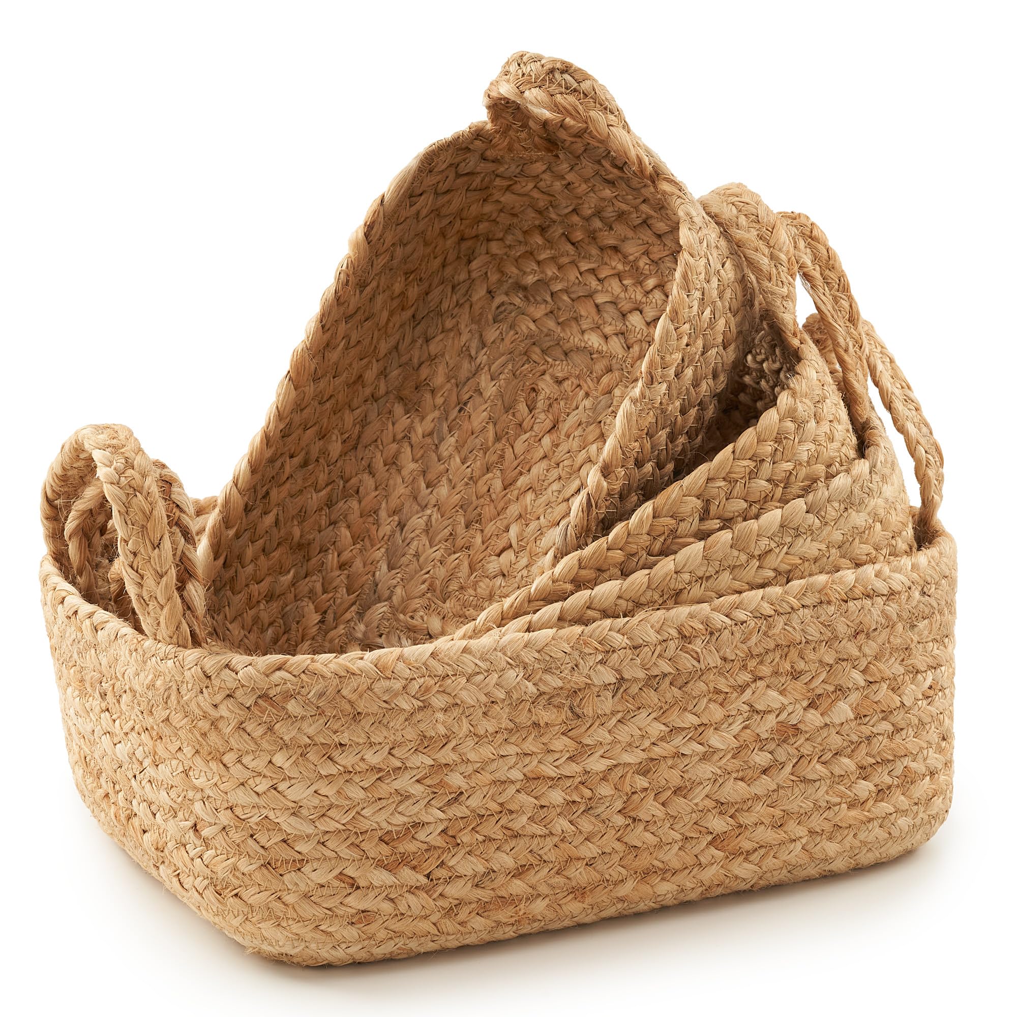 Beautiful Storage Basket Set Of 4 - Natural Jute Rope Baskets For Shelves Are Perfect For Organizing Your Home - Quality Storage