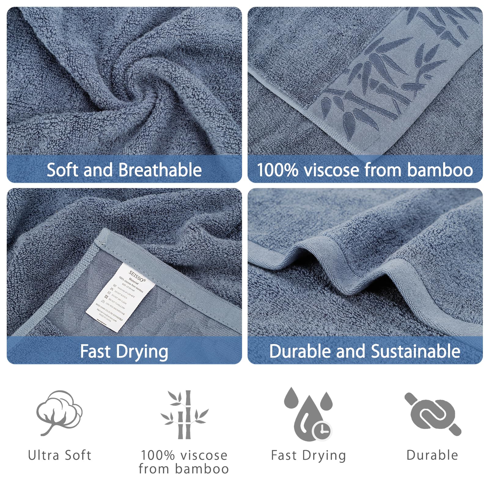 Hand Towels 6 Pack - Soft Viscose Made From Bamboo Hand Towel, Highly Absorbent & Quick Drying Decorative Hand Towels For Bathro