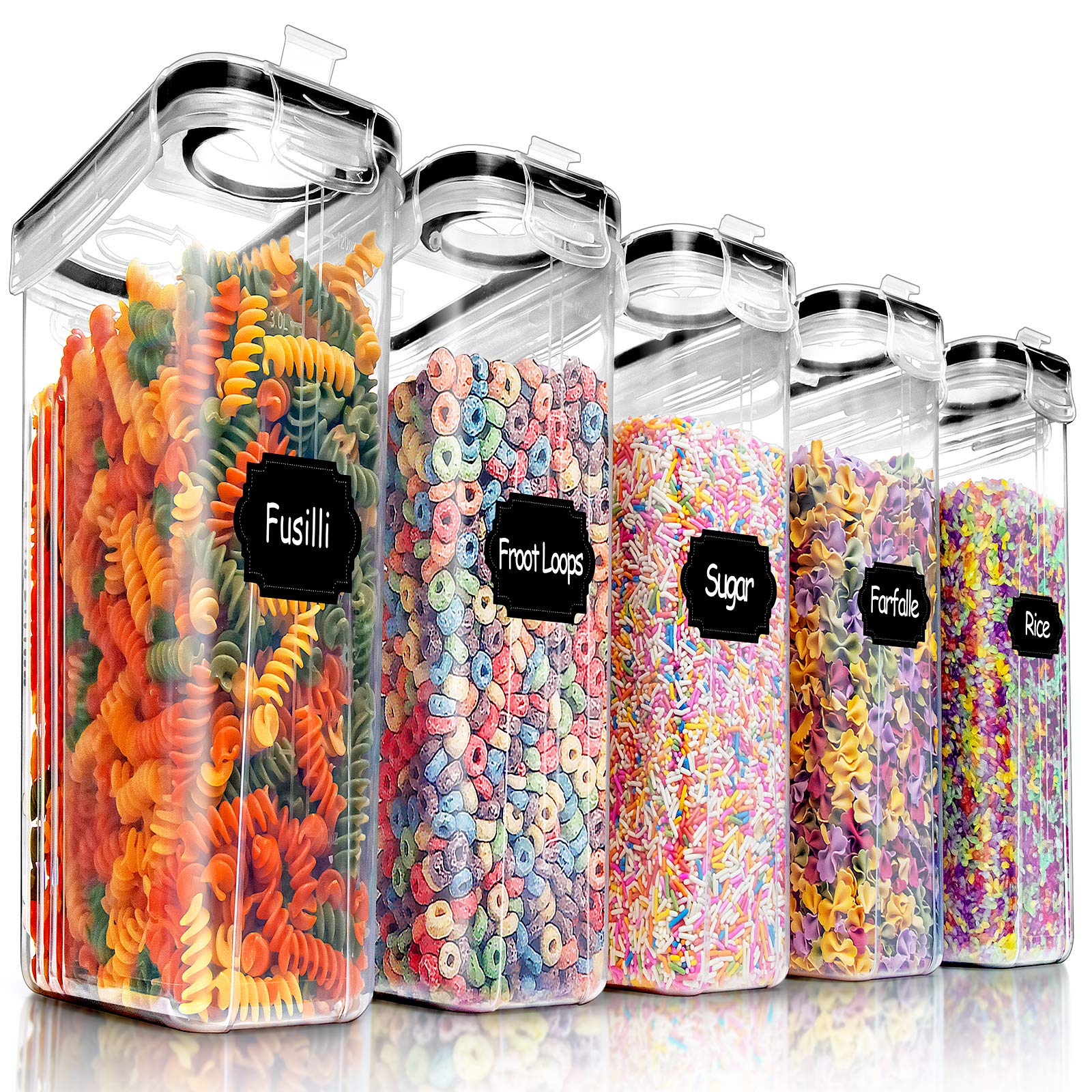 Praki 5Pcs Cereal Containers Storage Set, Bpa Free Airtight Food Storage Container Set With Lids, Kitchen Pantry Organization An