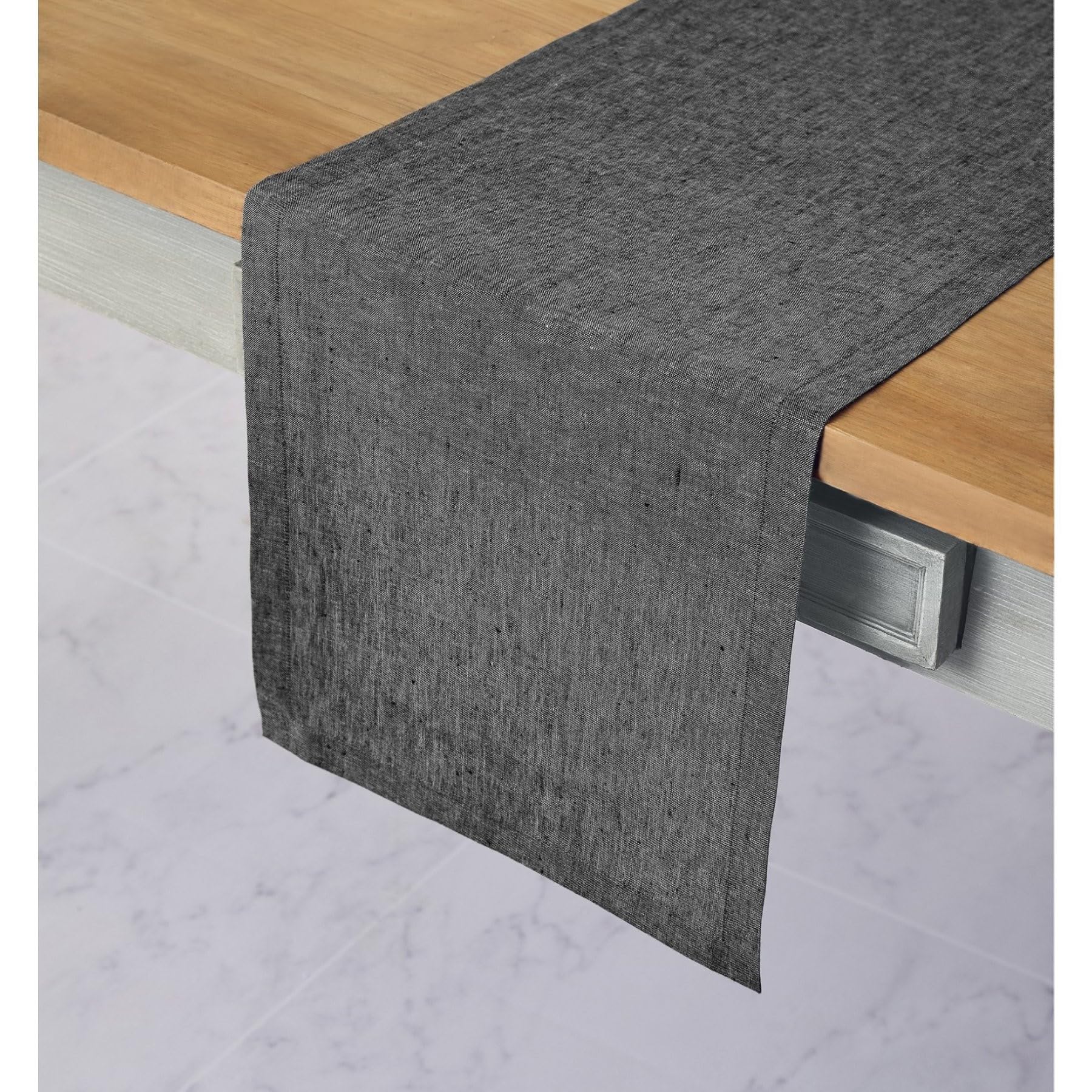 Solino Home Linen Table Runner 156 Inches Long - 100% Pure Linen Charcoal Grey Table Runner 14 x 156 Inch - Machine Washable Din