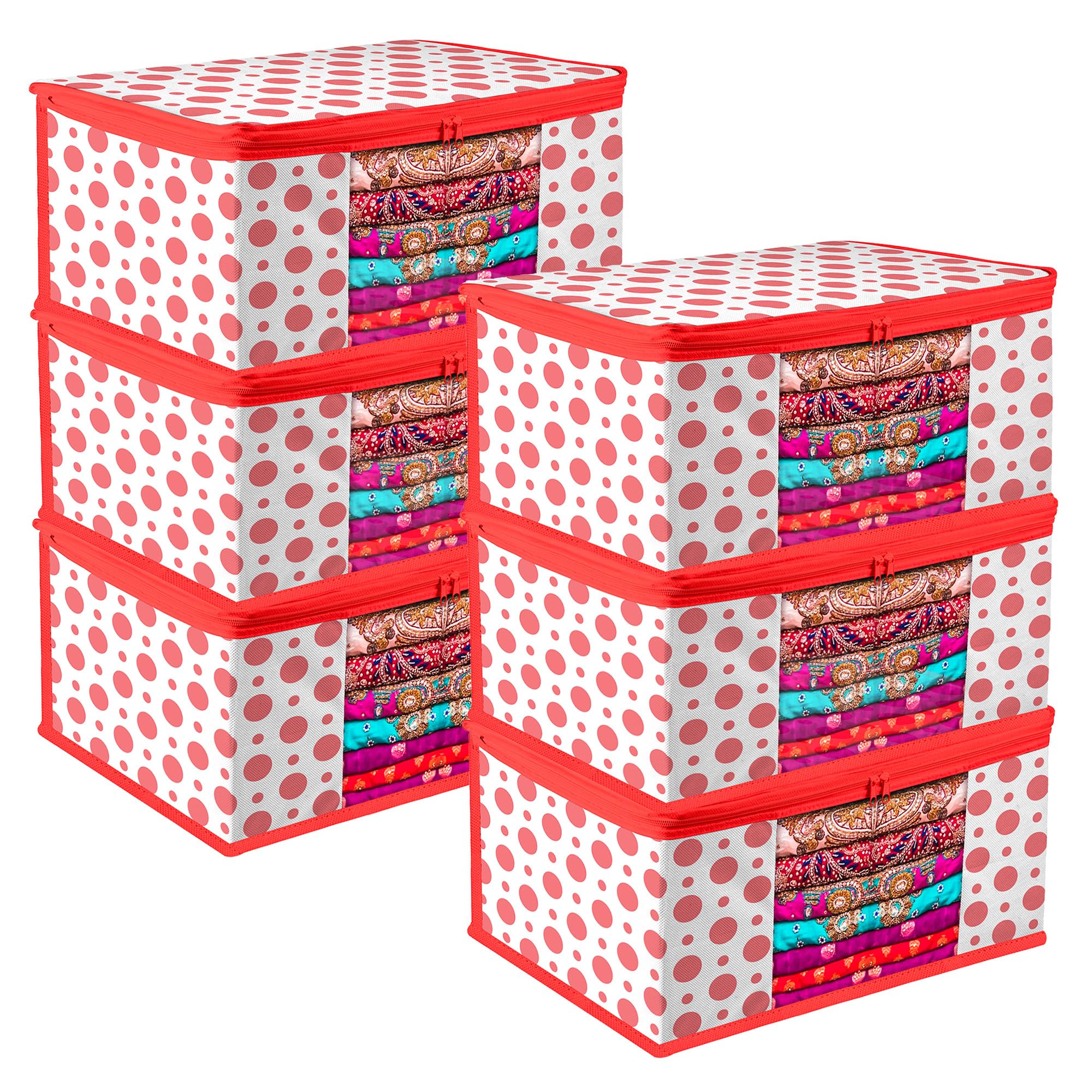 Kuber Industries Non-Woven Saree Cover | Zip Closure Clothes Storage Bag | Wardrobe Organiser | Transparent Window Dot-Design 9 