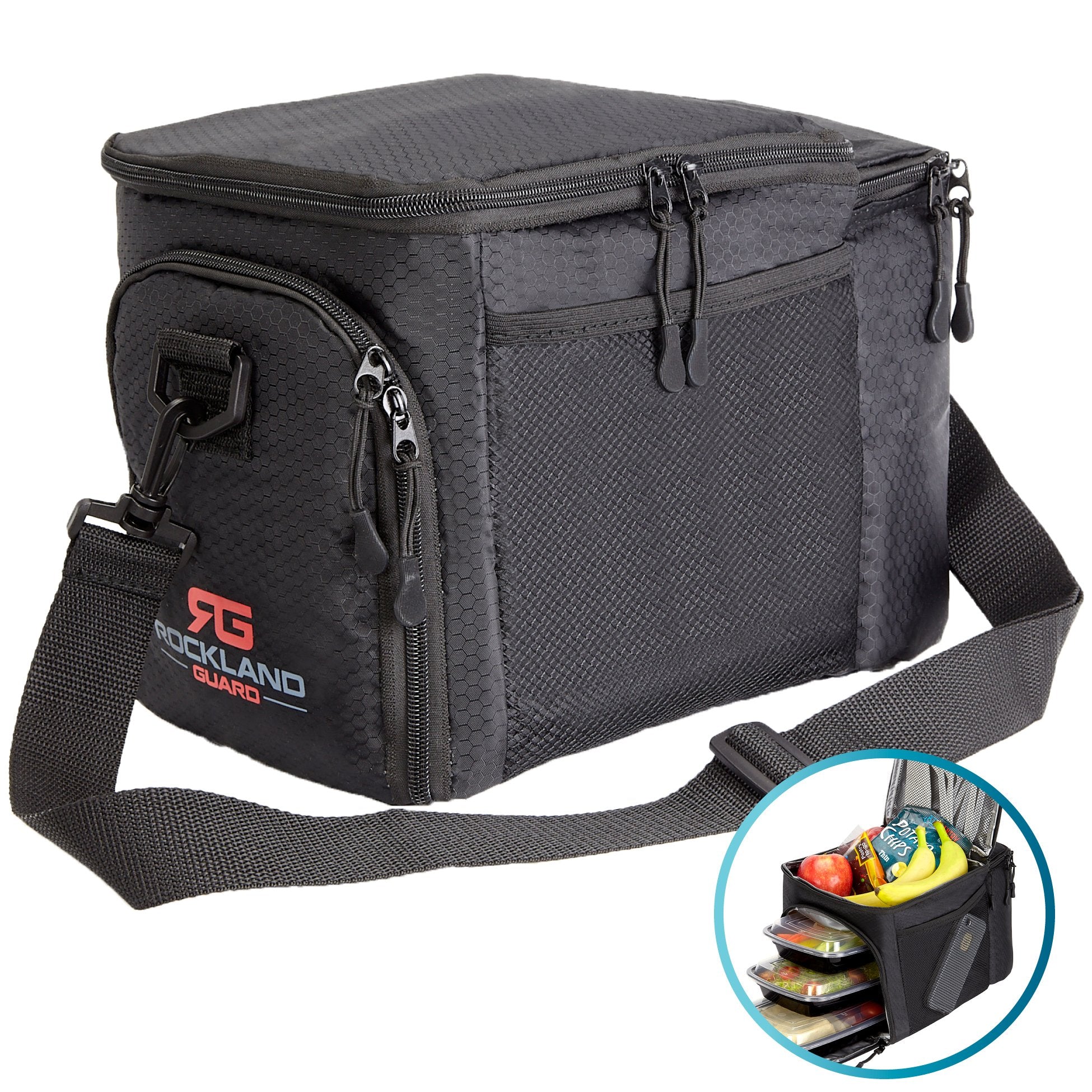 Rockland Guard - Insulated Meal Prep Bag Cooler - Portable Hot or Cold Lunch Box for Meal Management at Work  Gym or Travel. (Black)