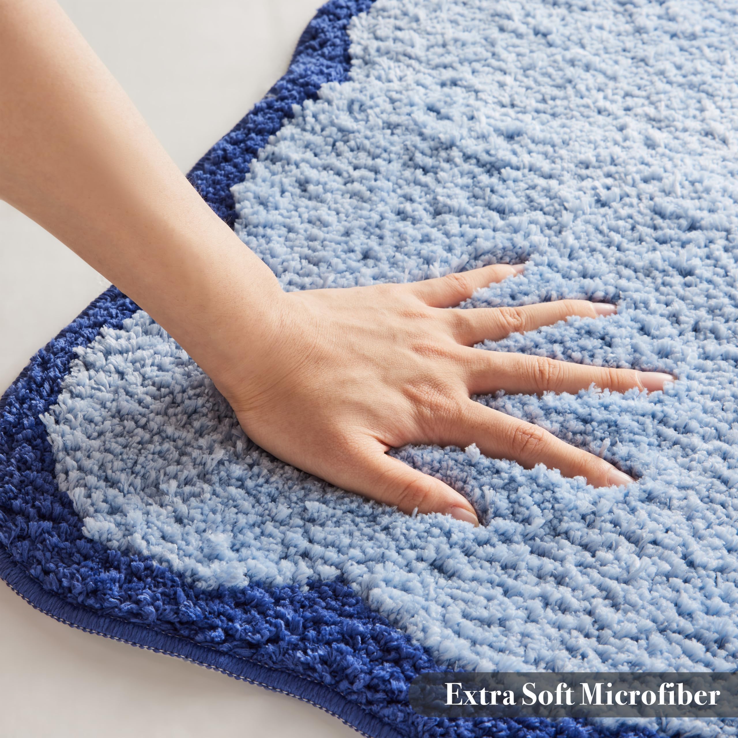 Ohocut Luxury Microfiber Bathroom Rugs, Navy Scalloped Piping Blue Bath Rug Cute Aesthetic Coastal Nautical Bath Mat For Bathroo