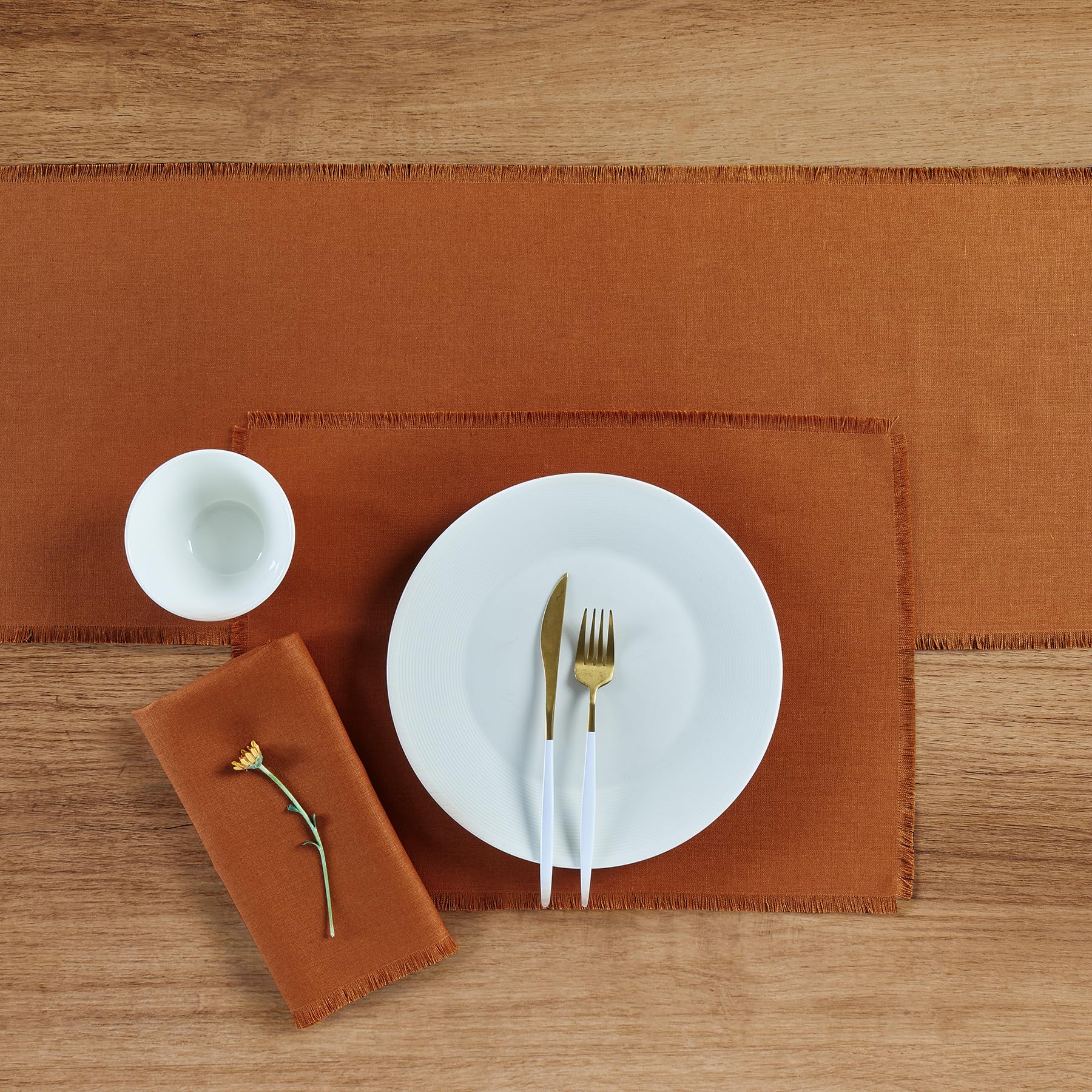 Solino Home Fringe Linen Dinner Napkins 20 X 20 Inch - 100% Pure Linen Cinnamon Cloth Napkins Set Of 4 - Handcrafted And Machine