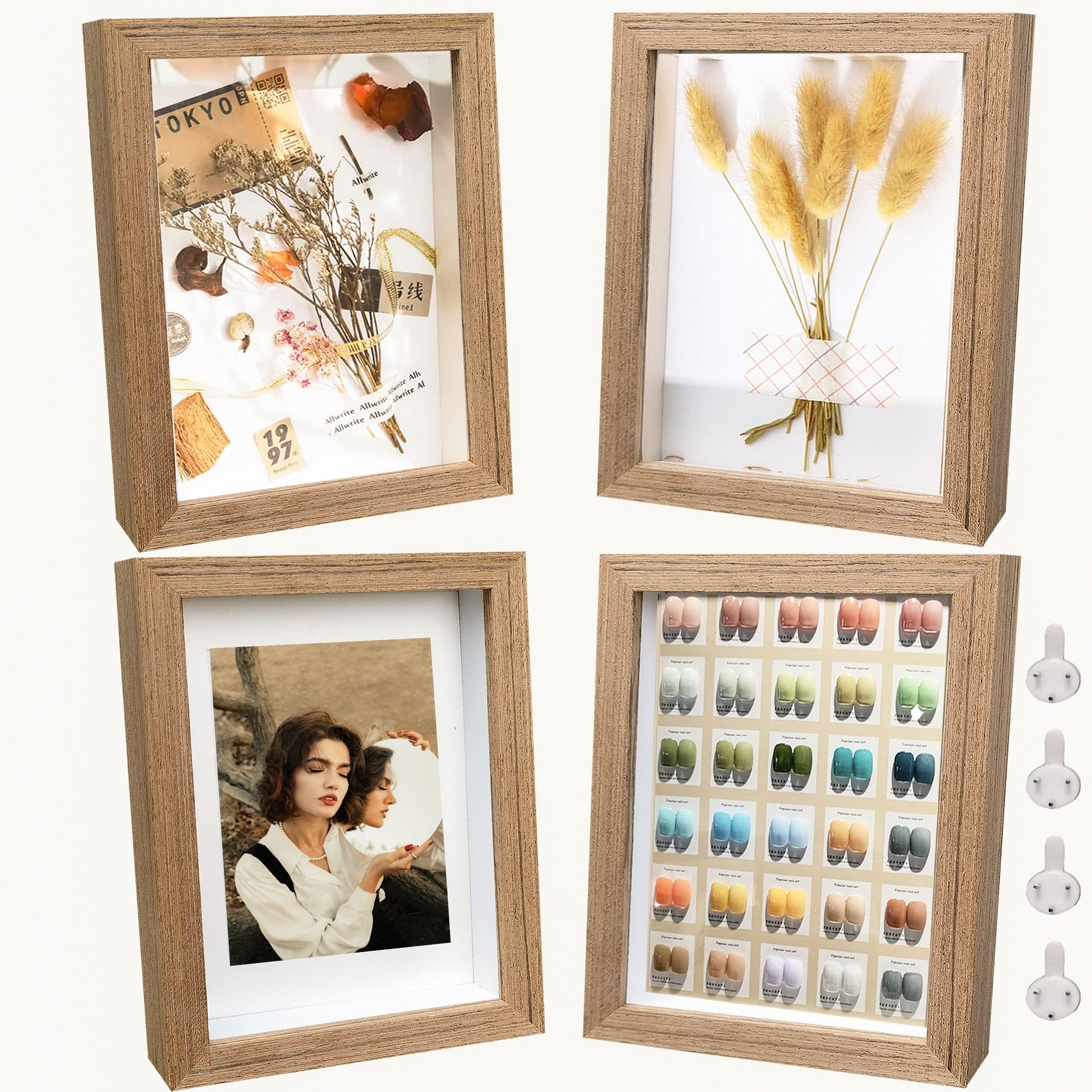 Dohomi 5x7 Shadow Box Frame Small Shadow Box Display Case 4 Pack Original Wood Picture Frames Glass Surface Internal Depth 0.6 i