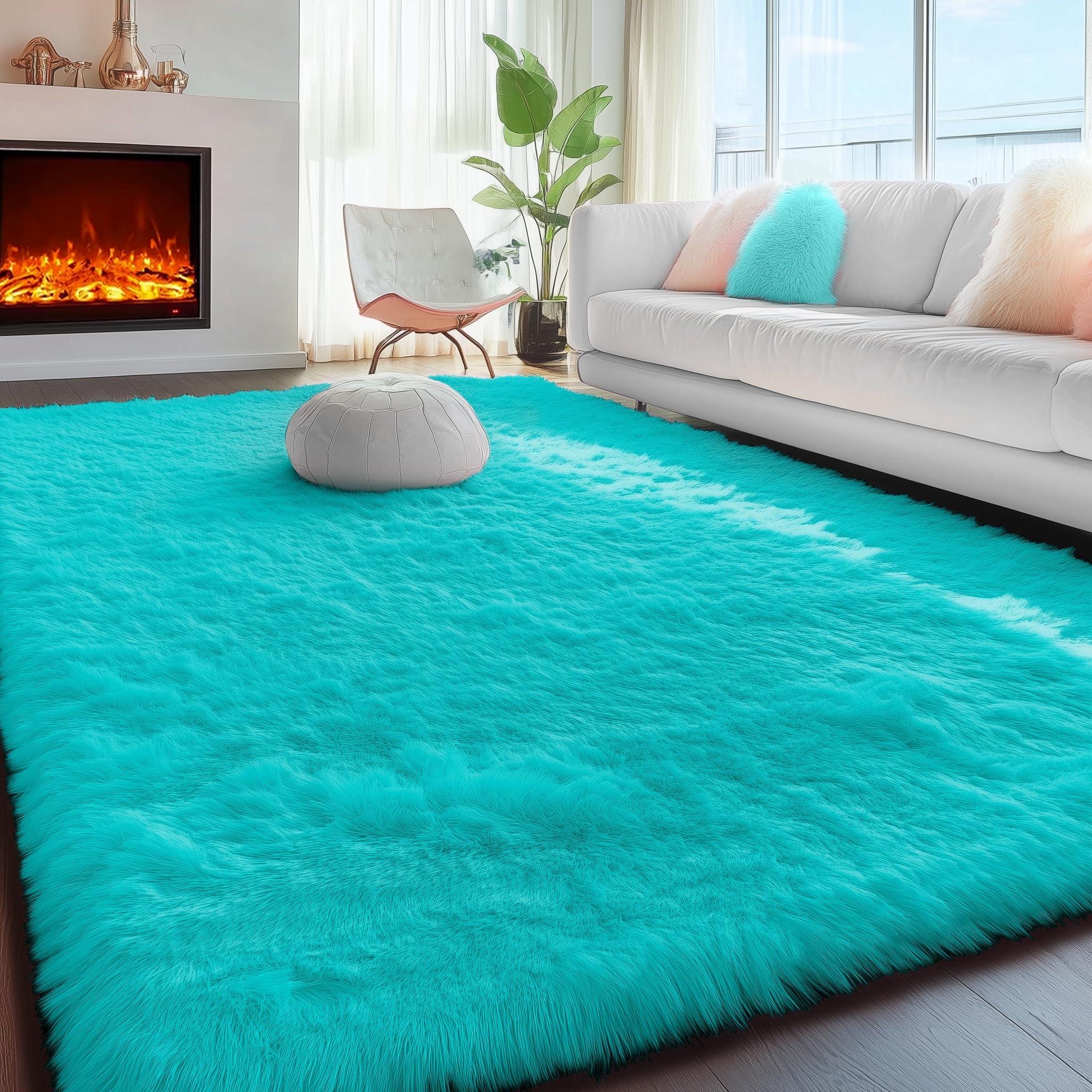 PAGISOFE Teal Rug Fluffy Shag Area Rugs for Bedroom Boys 5x7 Soft Fuzzy Shaggy Rugs for Living Room Nursery Carpet Indoor Floor