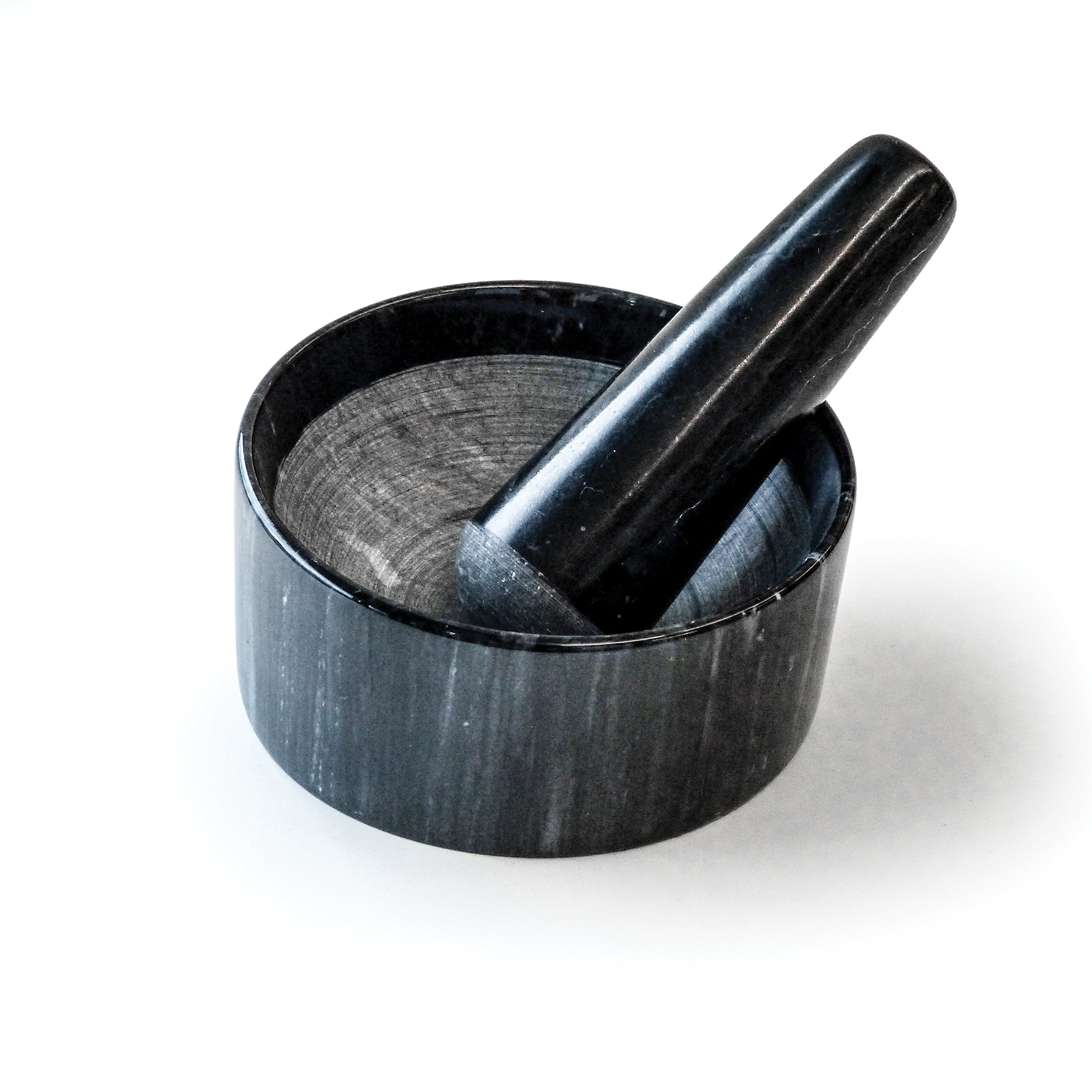 RSVP International Black Marble Mortar & Pestle, 6 Ounce | Grind Spices, Powder Pesto, Mash Herbs, Crush Pills | Unique Marble D