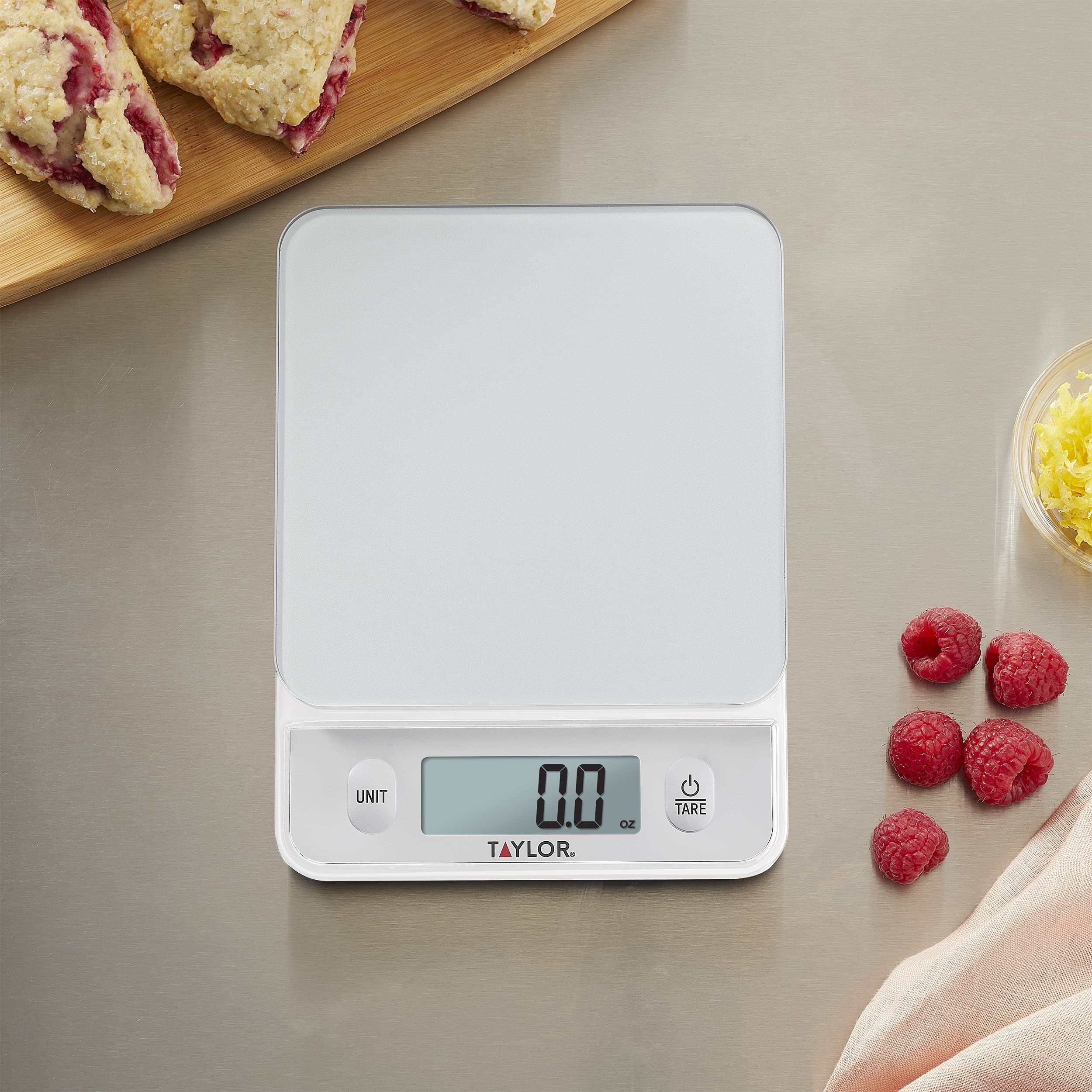 Taylor Glass Top Food Scale With Touch Control Buttons, 11 Lb Capacity, Silver