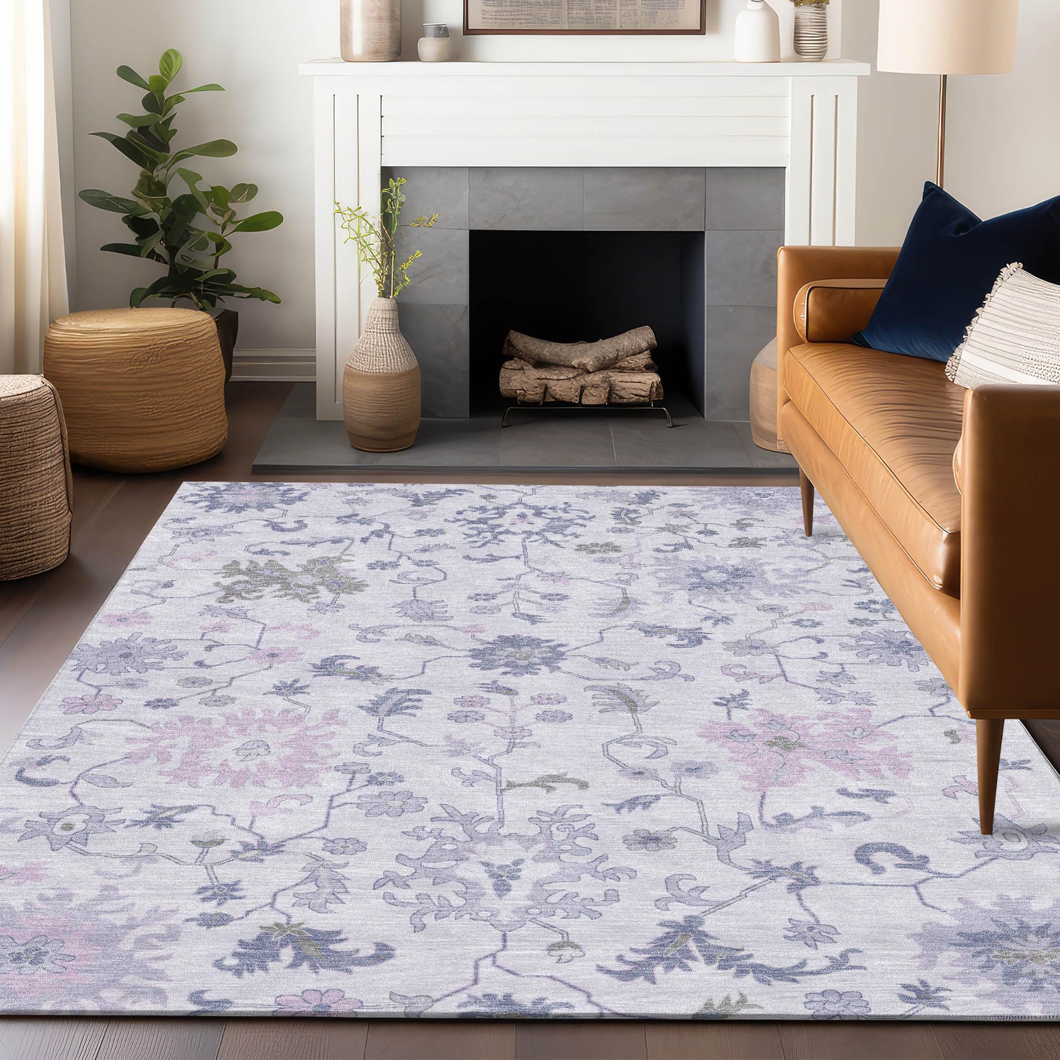 Machine Washable Indoor/Outdoor Chantille Lavender 8 x 10 Rug