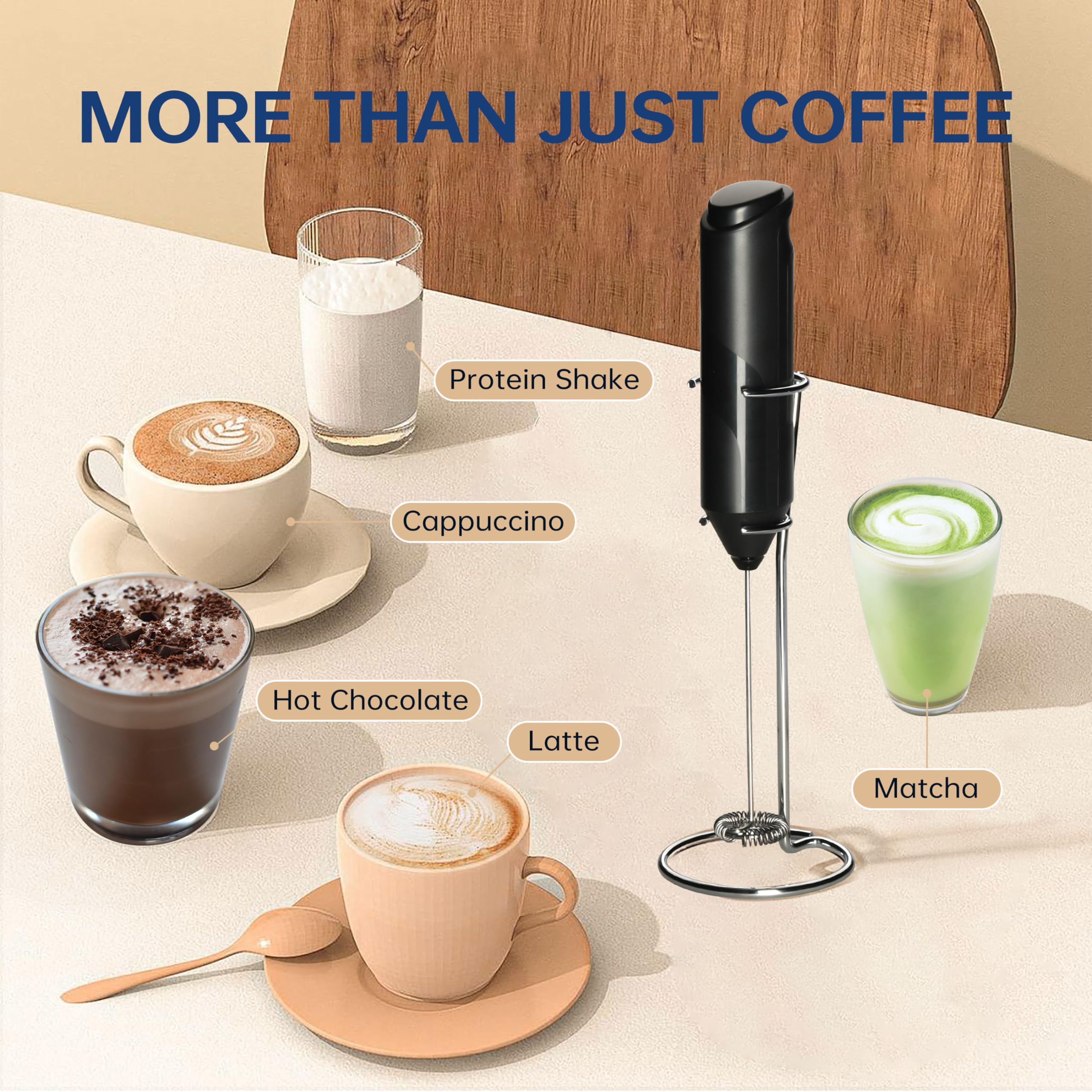 Yssoa Electric Milk Frother Handheld With Stainless Steel Stand Battery Operated Whisk Drink Mixer For Coffee, Frappe, Latte, Ma