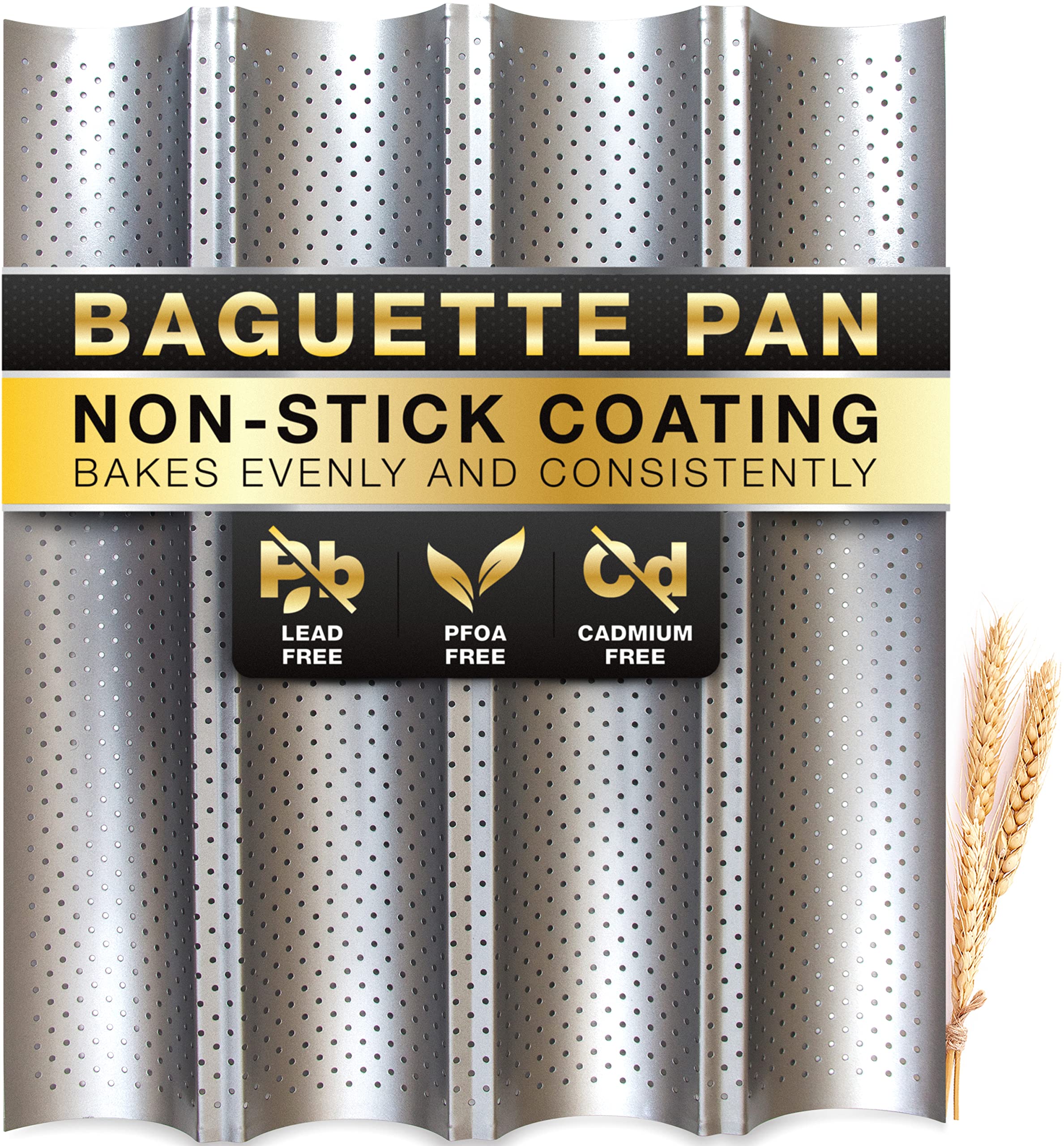 Nonstick Baguette Pan For Baking - 15'' X 13'' Easy To Remove & Perforated French Bread Baking Pan - Long French Bread Pan & Ita