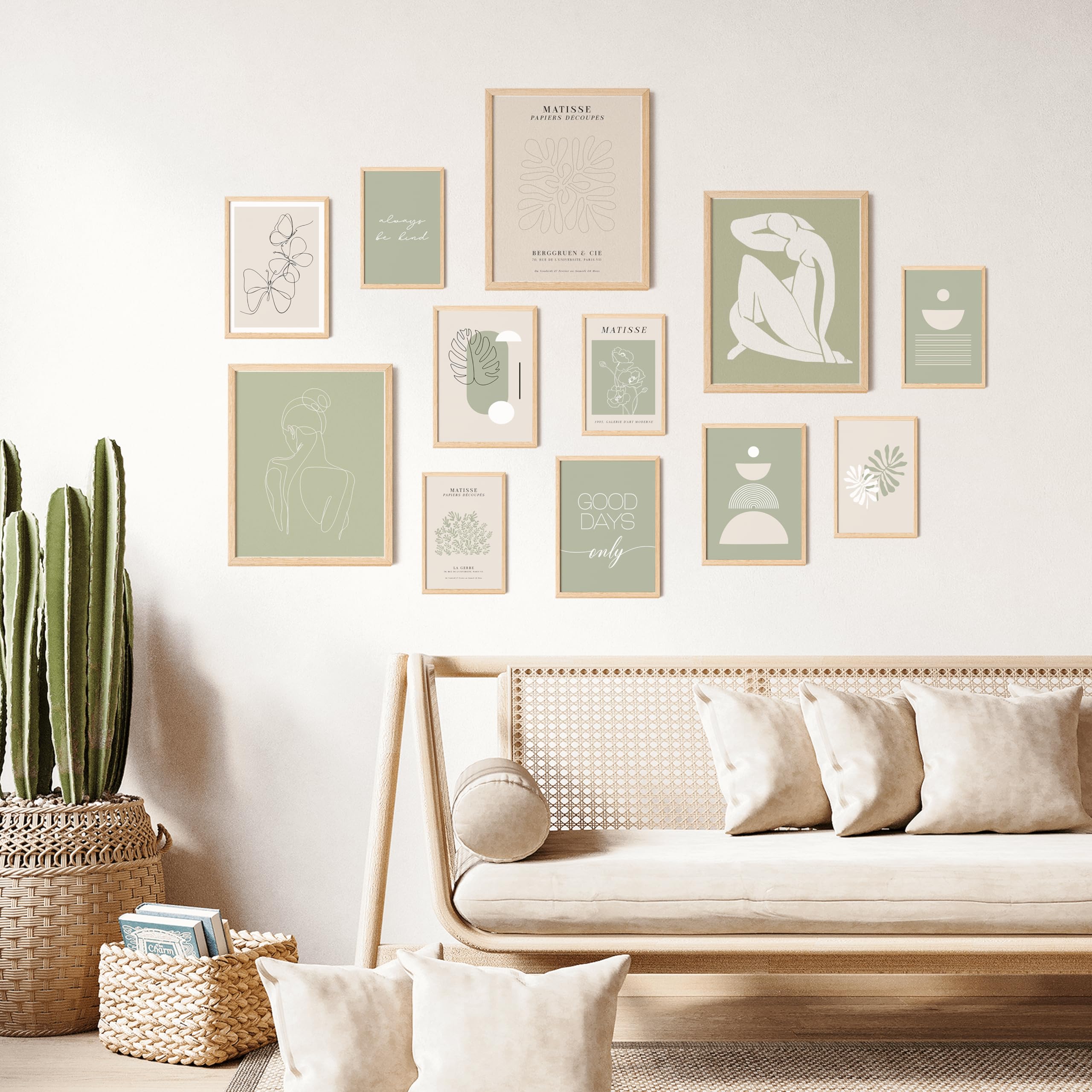 97 Decor Sage Green Posters For Room Aesthetic - Matisse Sage Green Wall Art Prints, Abstract Sage Green Pictures, Neutral Boho