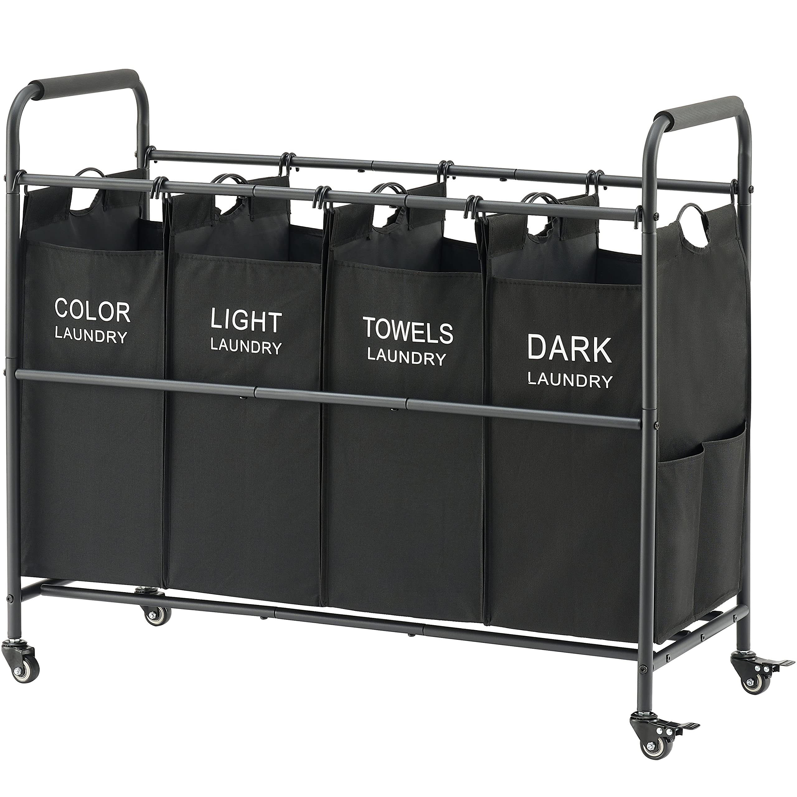 Tajsoon 4 Bag Laundry Sorter Cart, Laundry Hamper Sorter Basket With Heavy Duty Lockable Rolling Wheels For Clothes Storage,Blac