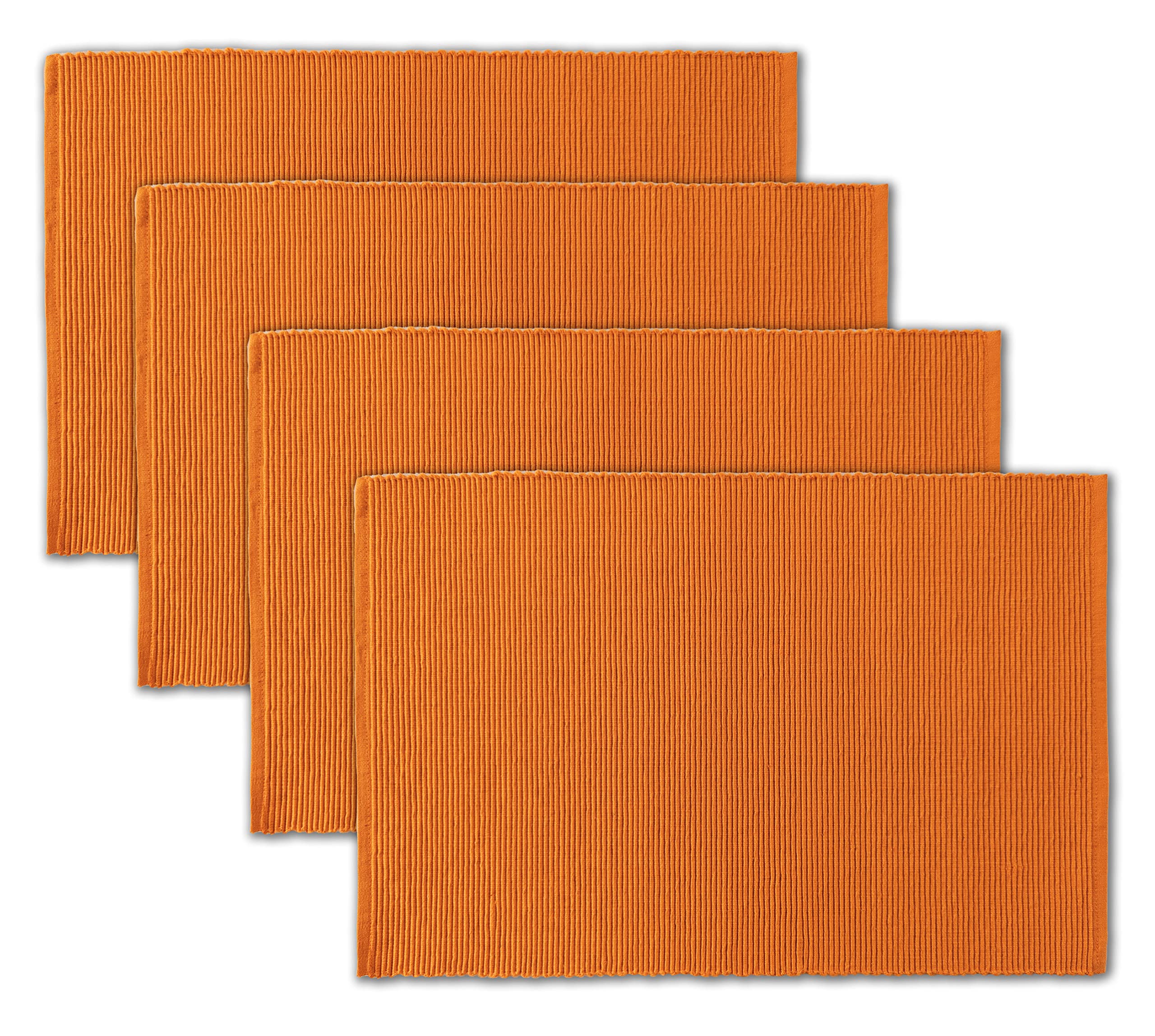 Avka Studio 100% Cotton Ribbed Placemats - Set Of 4-13 X 19 Inches - Orange - Everyday/Fall/Thanksgiving/Halloween Cloth Table M