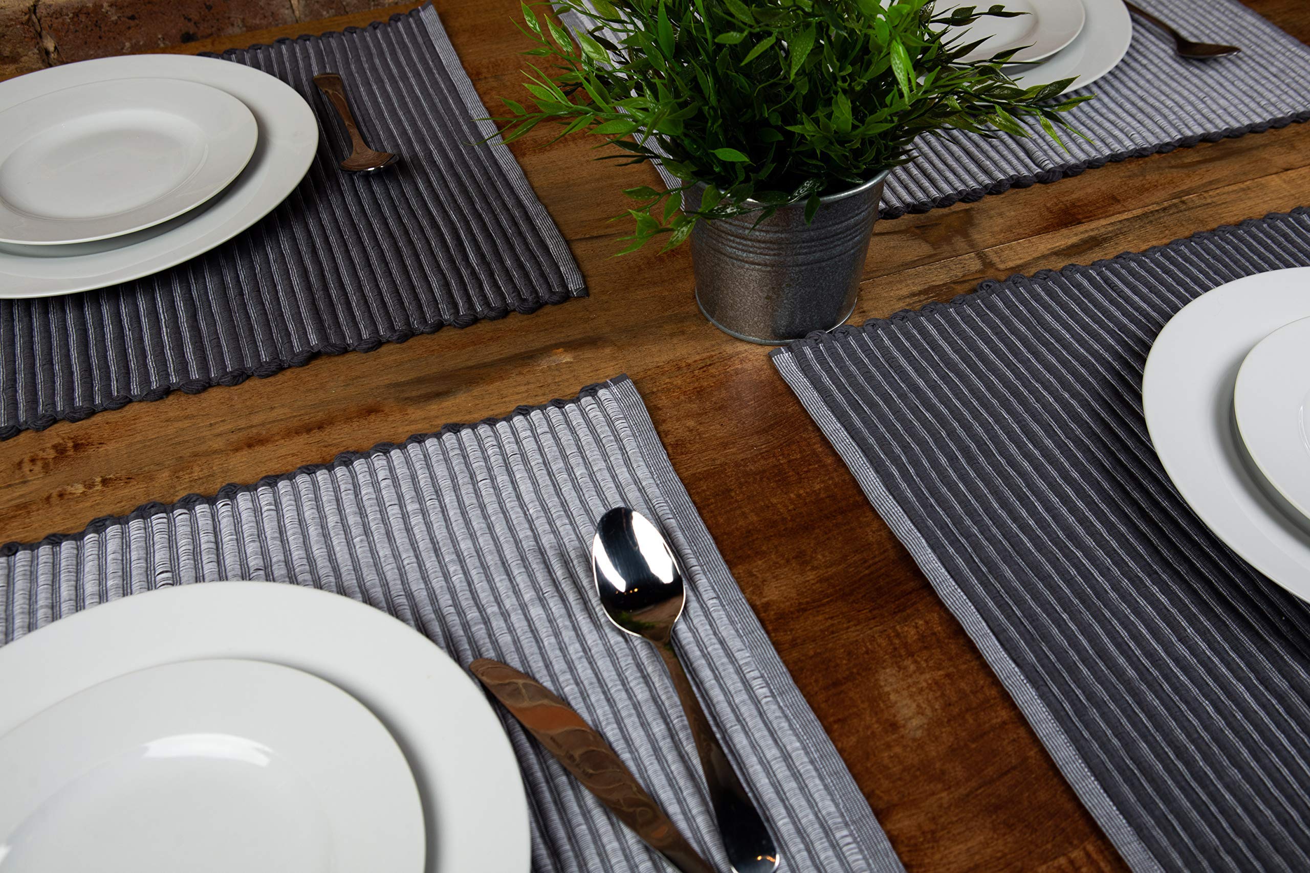 Placemats Set Of 4, Woven Cloth Placemat Set, 14X19 In, Gray Large Ribbed Place Mats For Kitchen Or Dining Table, Washable Cotto