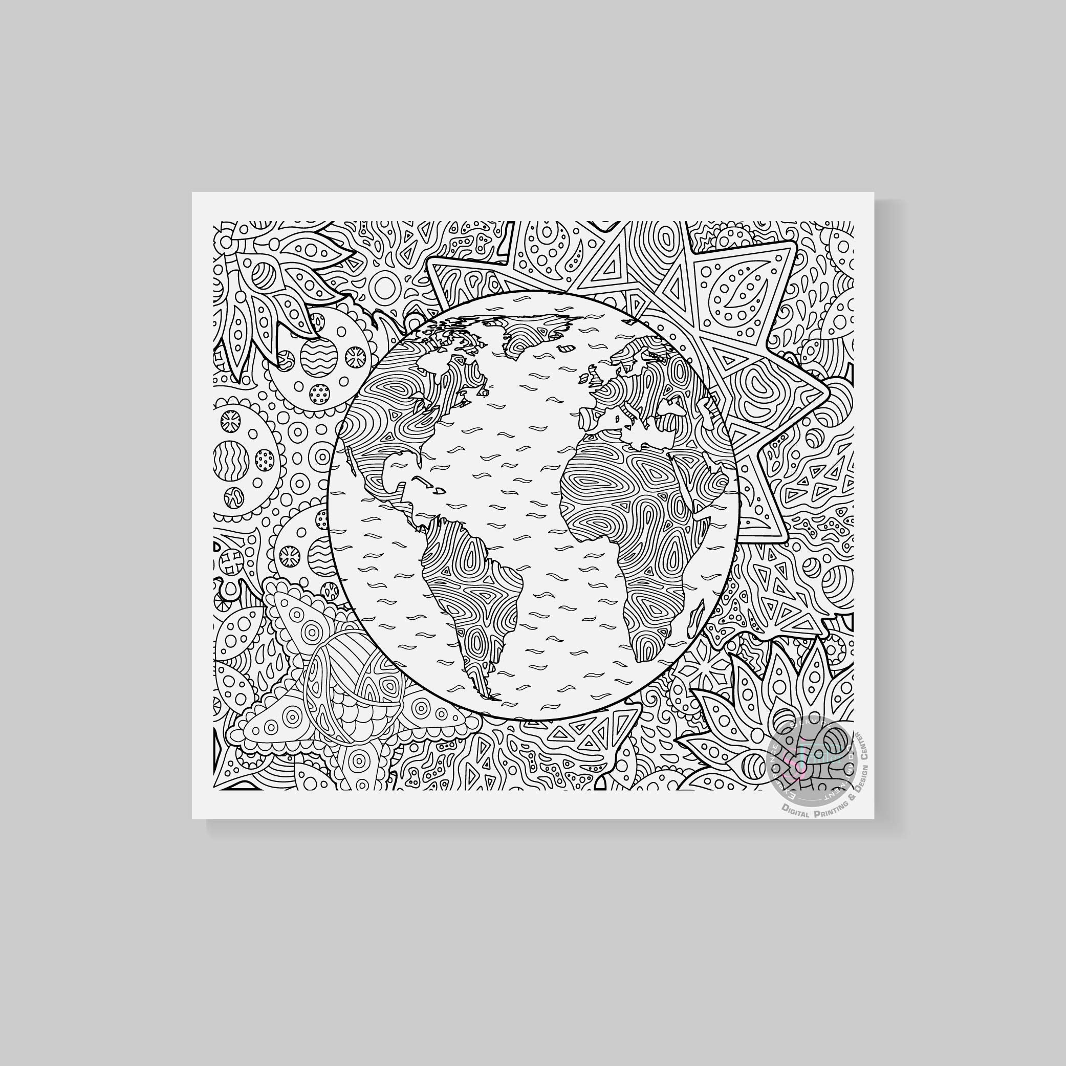 SJPRINTER Giant Coloring Poster for Kids and Adults - Great for Care Facilities  Schools  Group and Family Activities (Planet Earth  30'' x 37'')