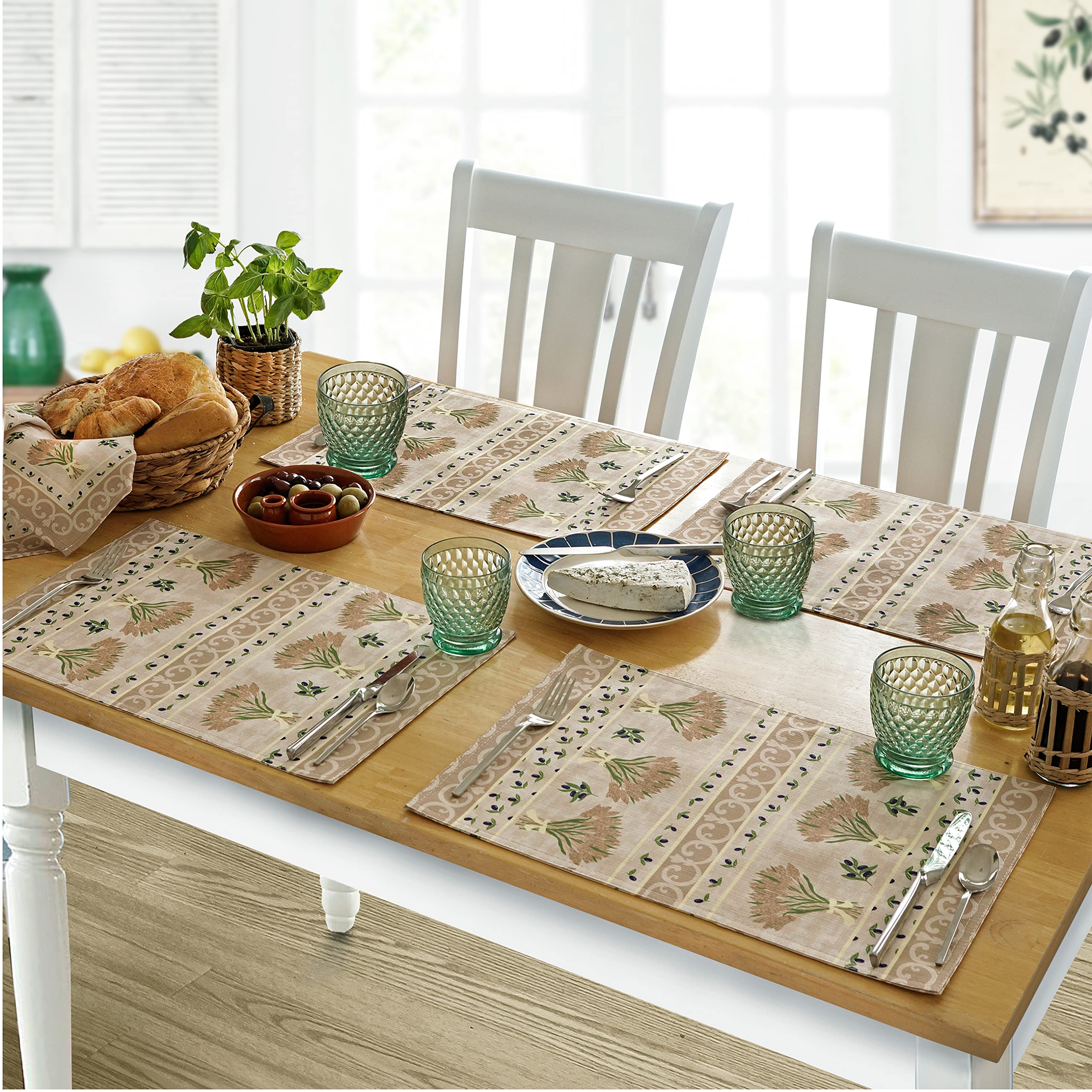 Home Bargains Plus Square Fabric Napkins, Set Of 8 Napkins, Wheat And Olives Print, Indoor Outdoor Stain And Water Resistant Fab