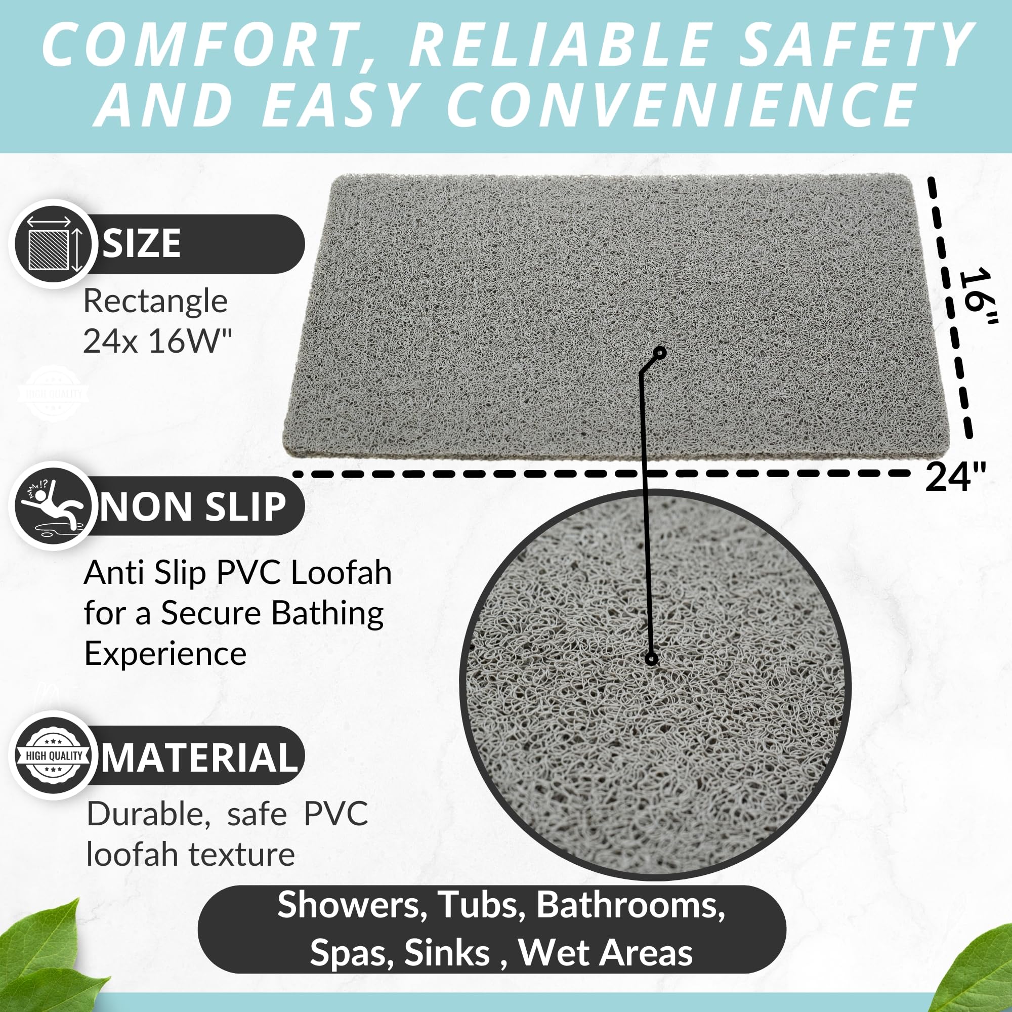 Soft Shower Mat Non Slip - Bathtub Mat Non Slip - 24X16 Bath Mat For Smooth Or Textured Tub And Shower Floors - Comfortable Anti