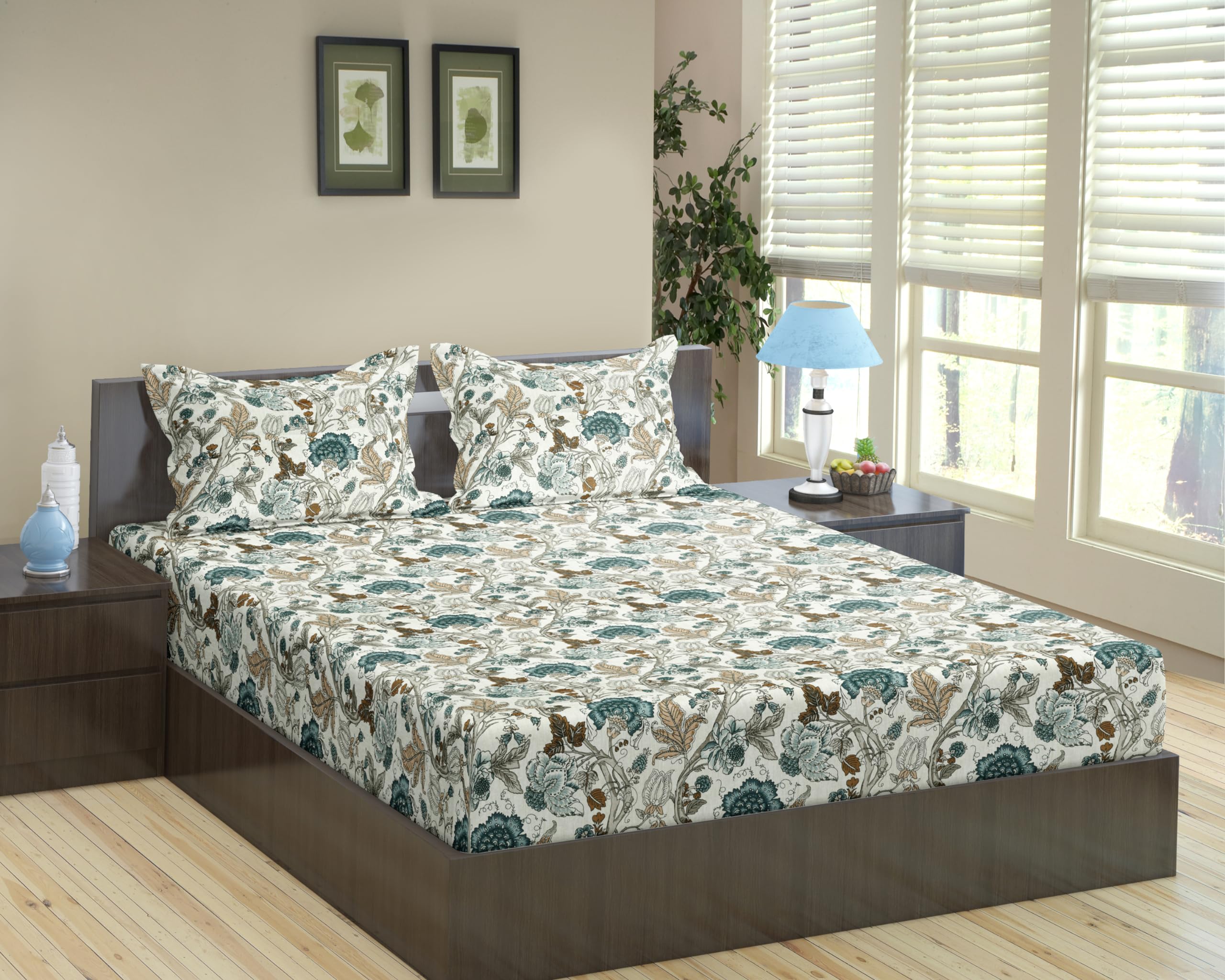 Trance Home Linen 180Tc 100% Cotton 78X36 Single Size Elastic Fitted Bedsheet | Printed Single Bed Size Elasticated Fitted Bedsp