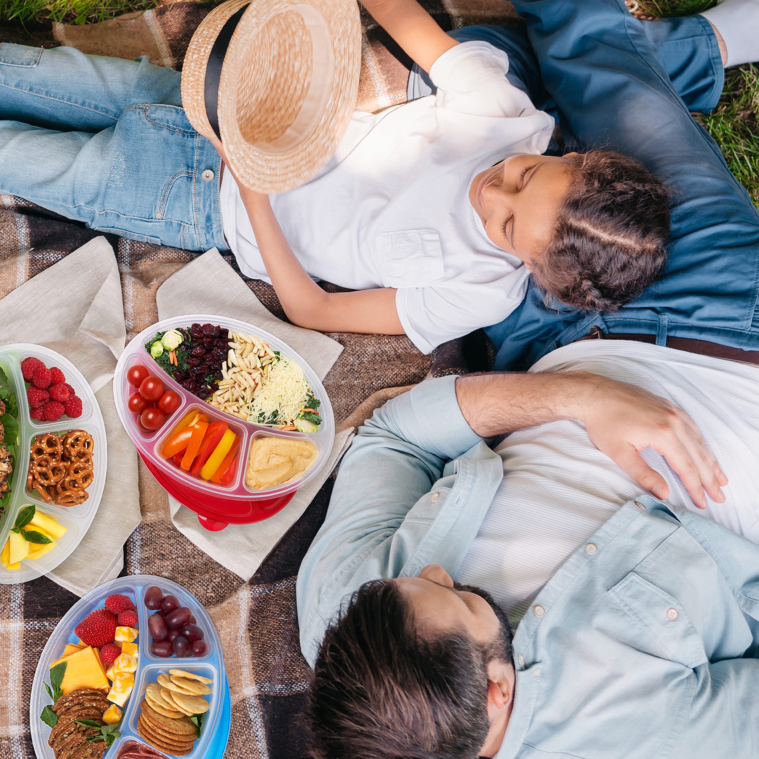 Easylunchboxes - Oval Lunch Boxes - Reusable 4-Compartment Food Containers For Work, Travel And Meal Prep, Set Of 4, (Classic)