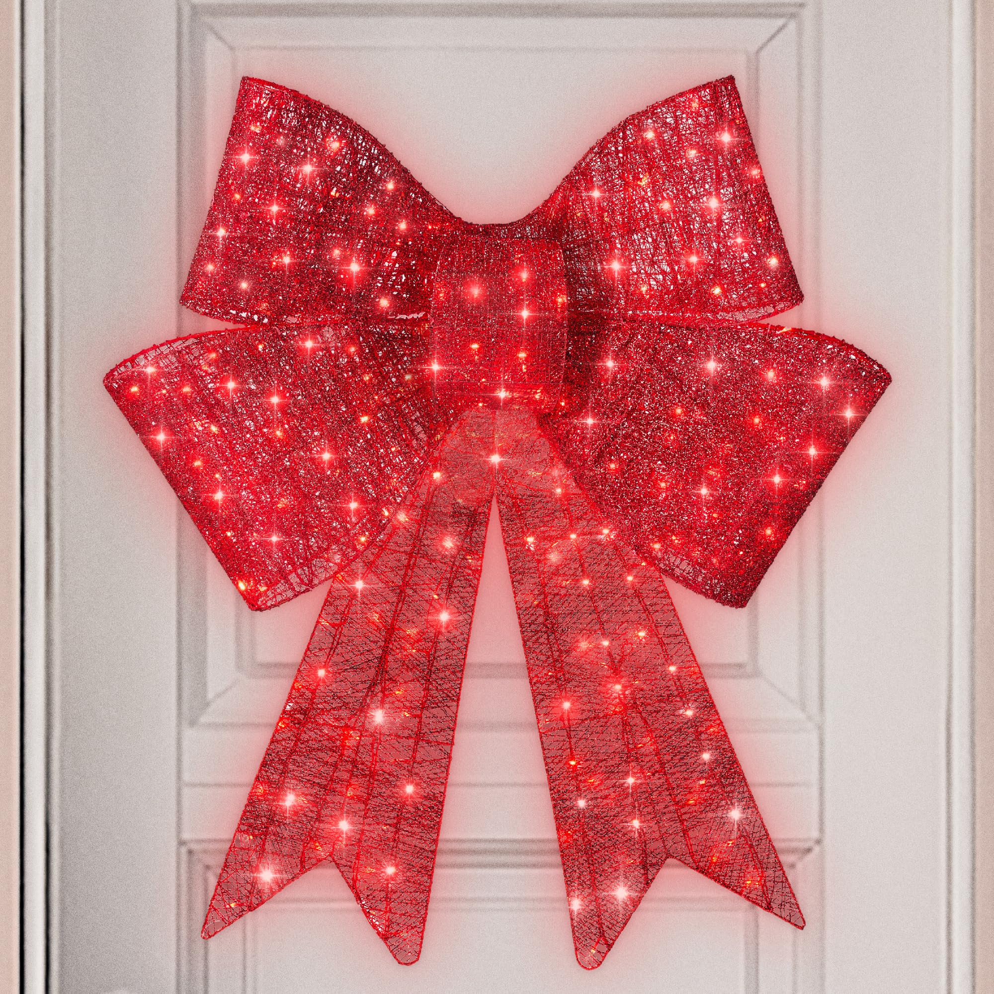 Best Choice Products 36in Pre-Lit XL Christmas Bow Decoration, Large Outdoor LED Holiday Yard D  cor w/ 90 Lights, 8 Light Funct